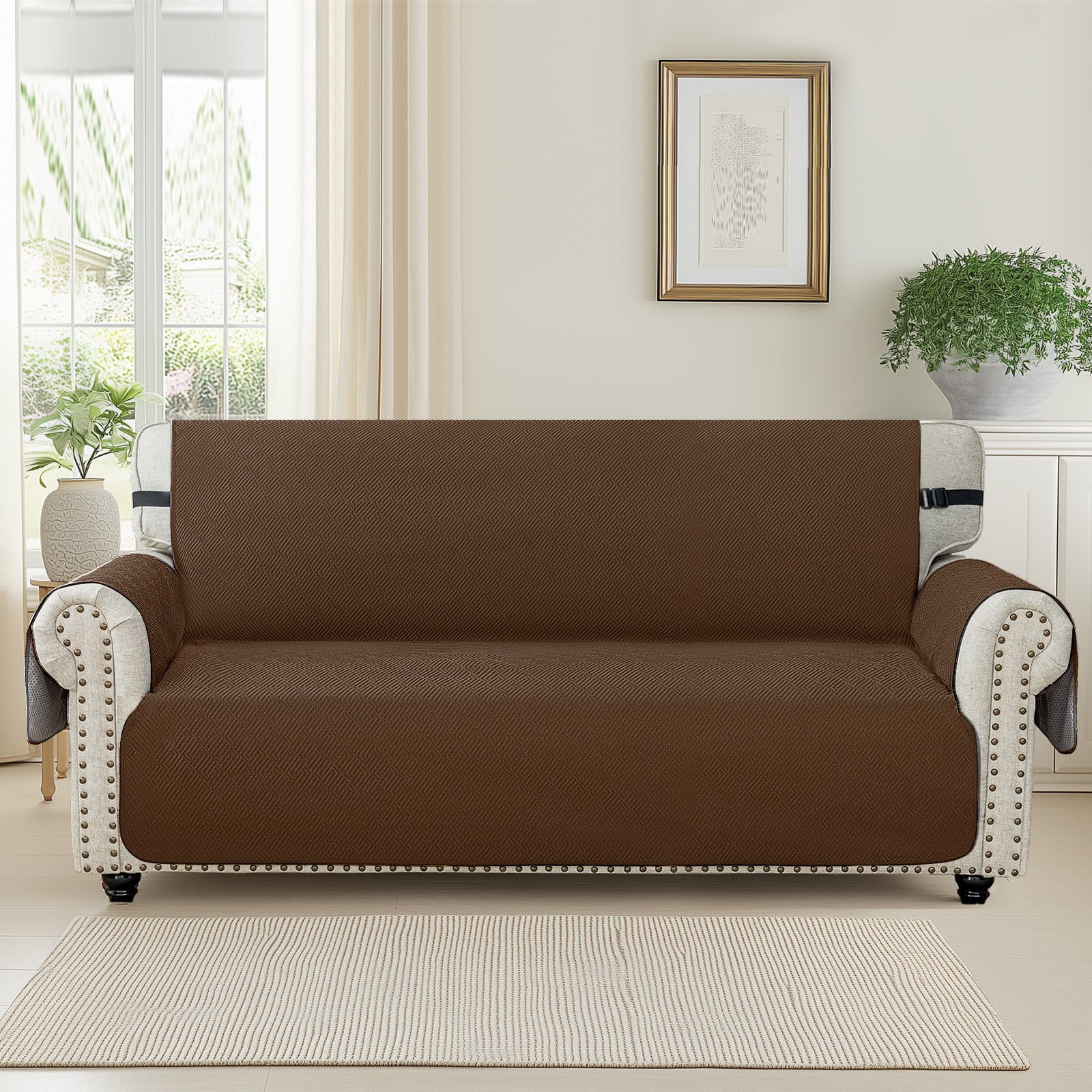 YSTYLE 4 Seater Sofa Cover with Armrests Geometric Pattern Anti Slip-YSTYLE