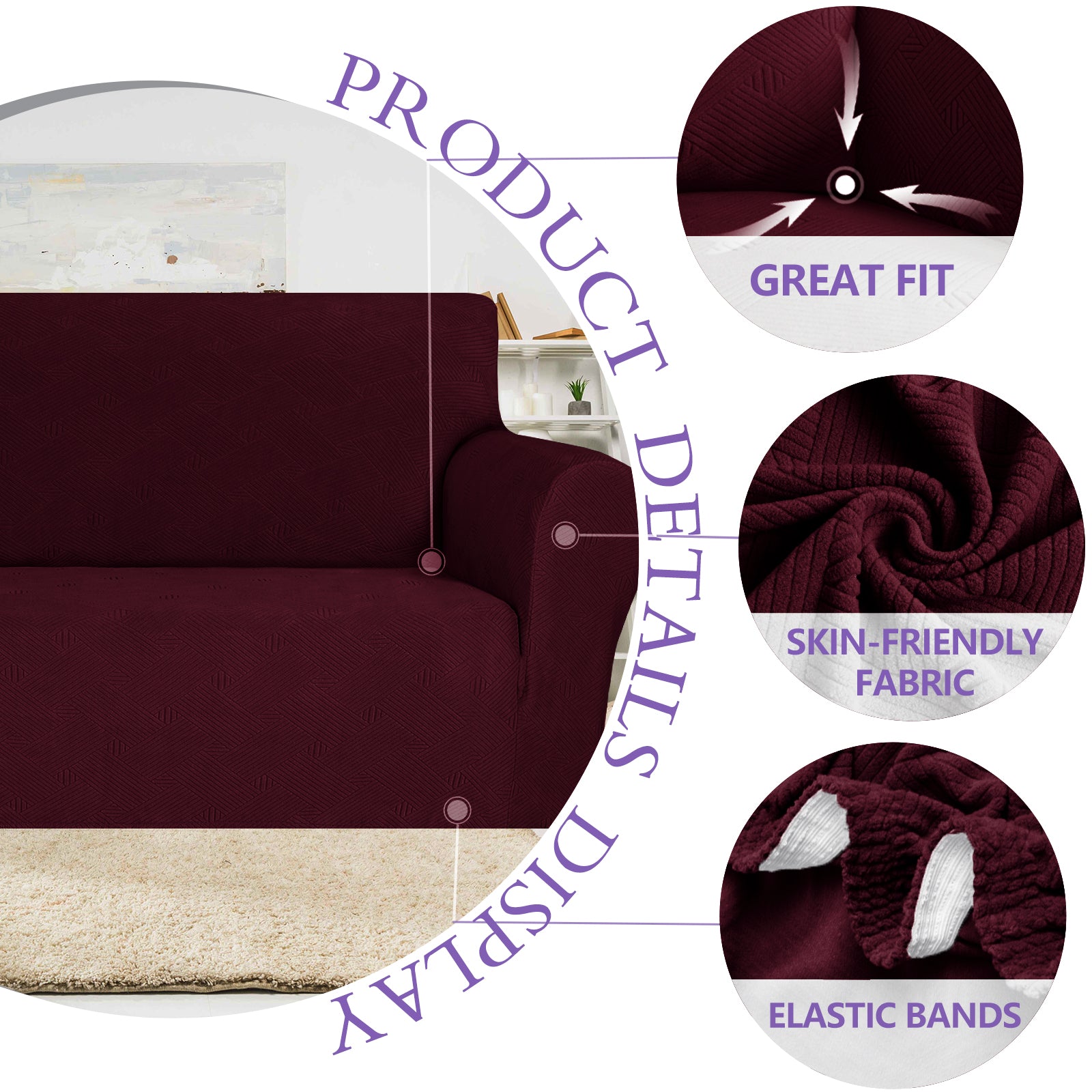 YSTYLE Hoch Stretch 3-Sitzer Sofa Bezug Anti-Rutsch Waschbar