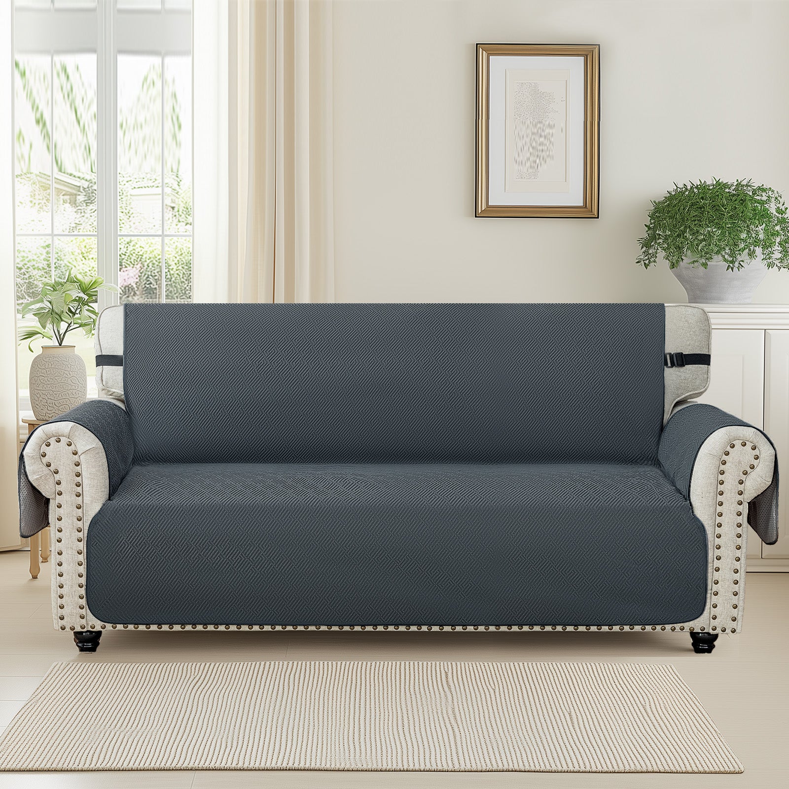YSTYLE 4 Seater Sofa Cover with Armrests Geometric Pattern Anti Slip-YSTYLE