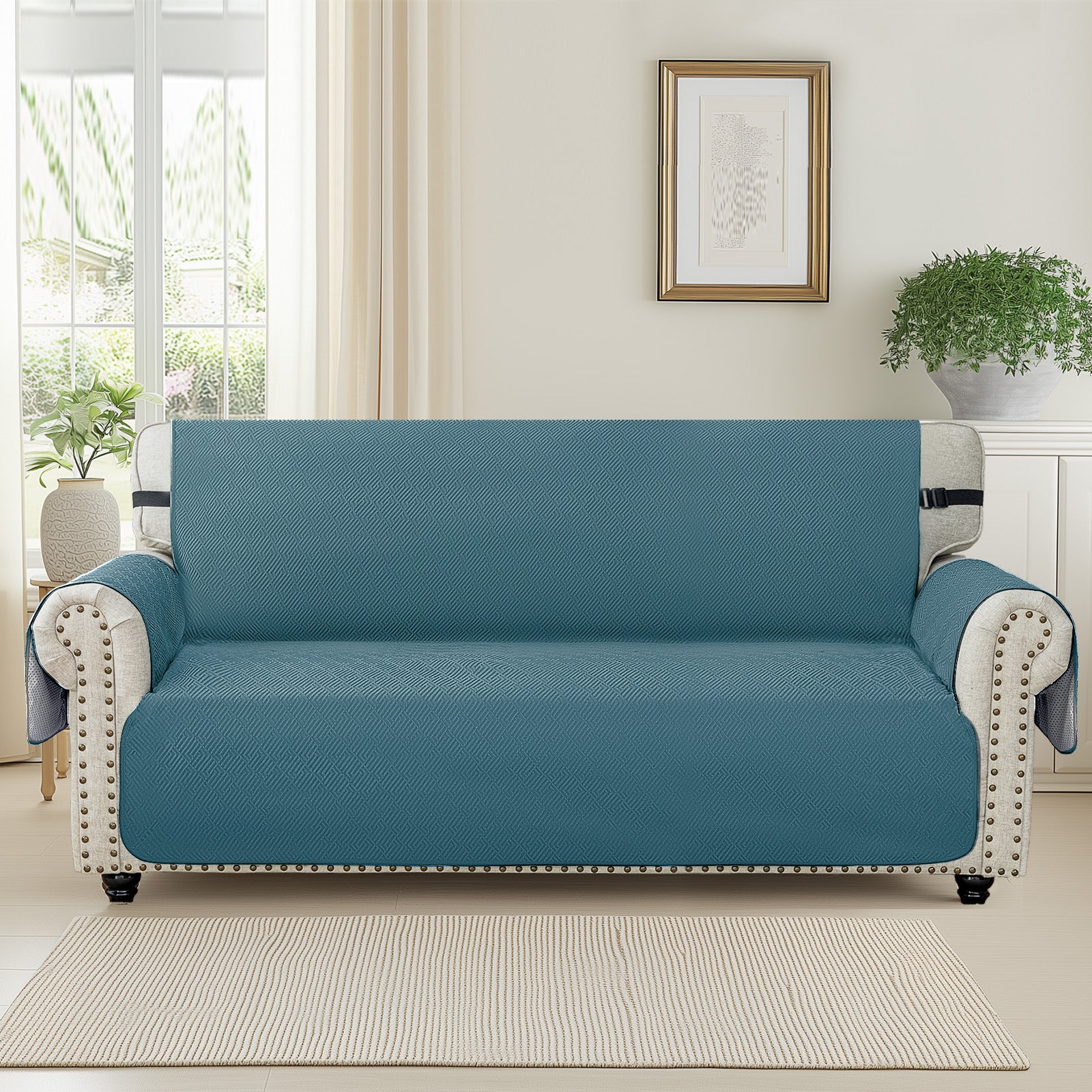 YSTYLE 4 Seater Sofa Cover with Armrests Geometric Pattern Anti Slip-YSTYLE