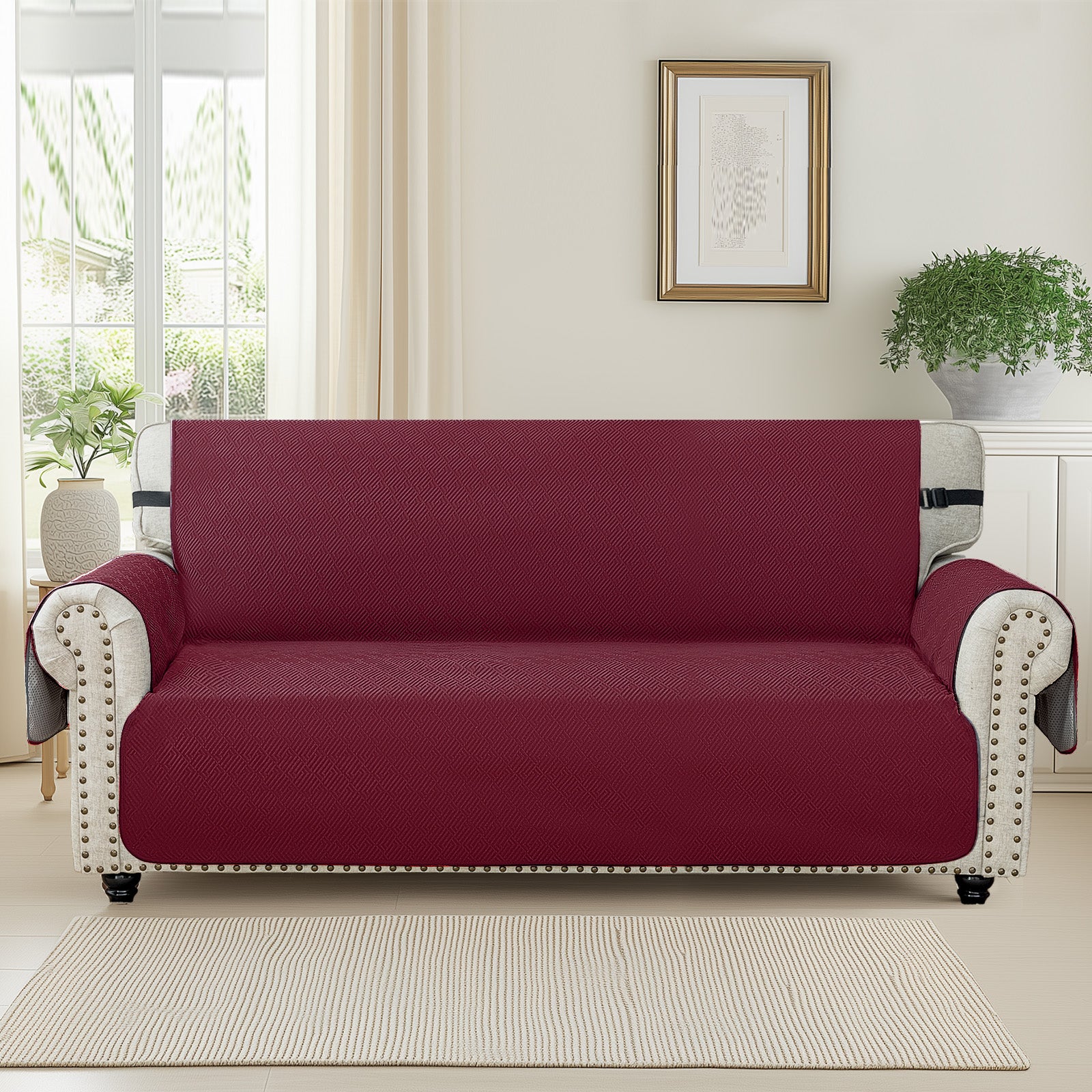 YSTYLE 4 Seater Sofa Cover with Armrests Geometric Pattern Anti Slip-YSTYLE