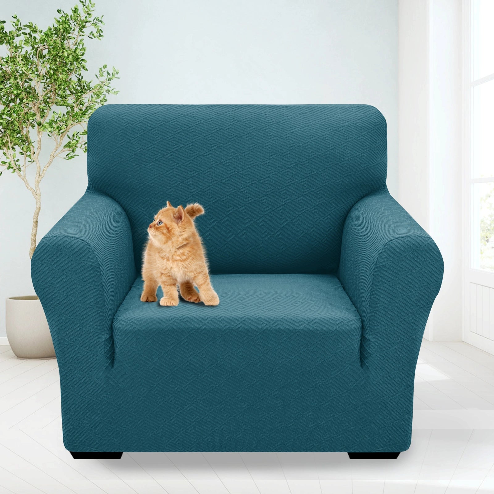 YSTYLE 1 Seater Sofa Cover – Stretch Fit, Pet Scratch Resistant, Geometric Jacquard, Anti-Slip, Washable-Back Shape