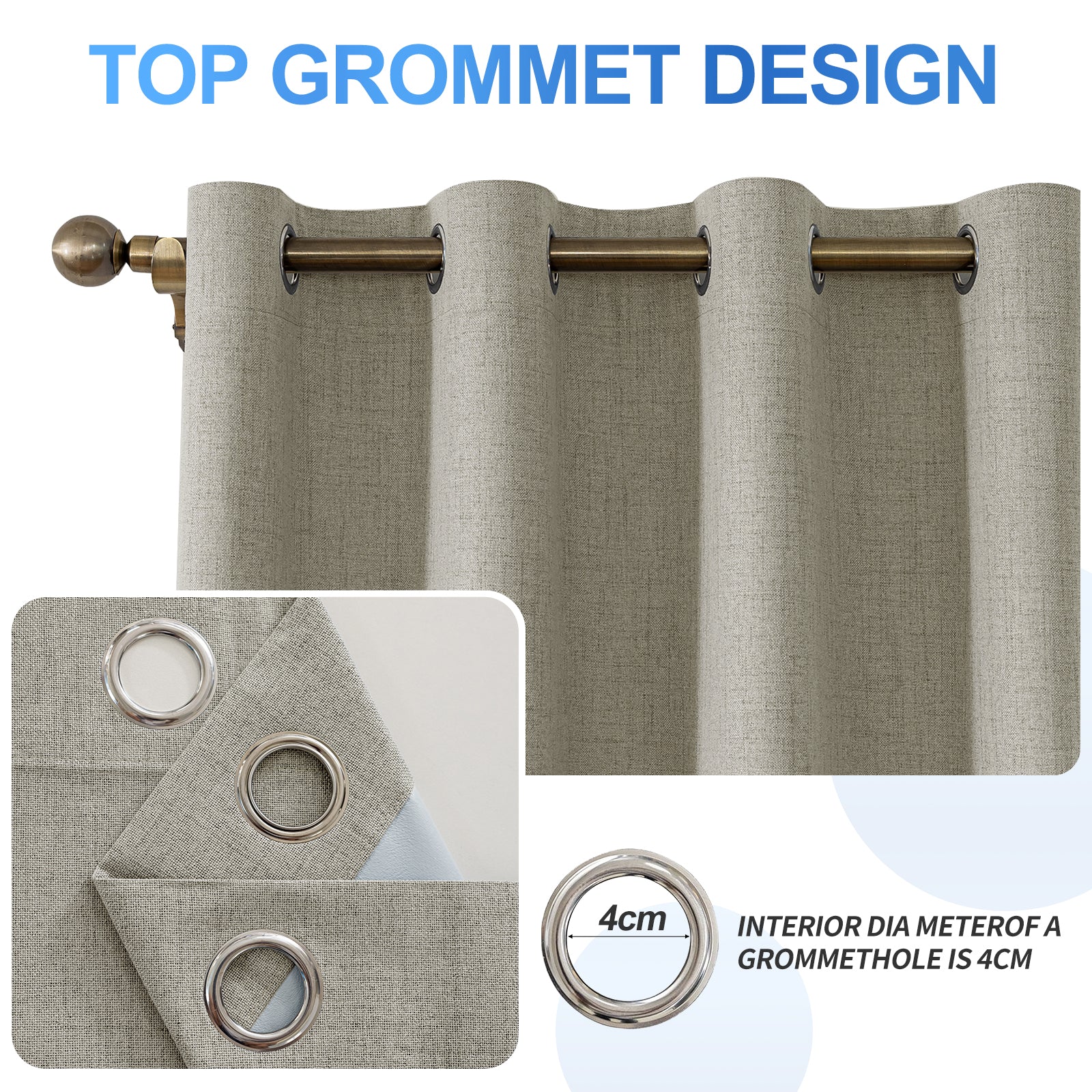 2 Pieces 100% Blackout Linen Curtains 140x175 cm Thermal