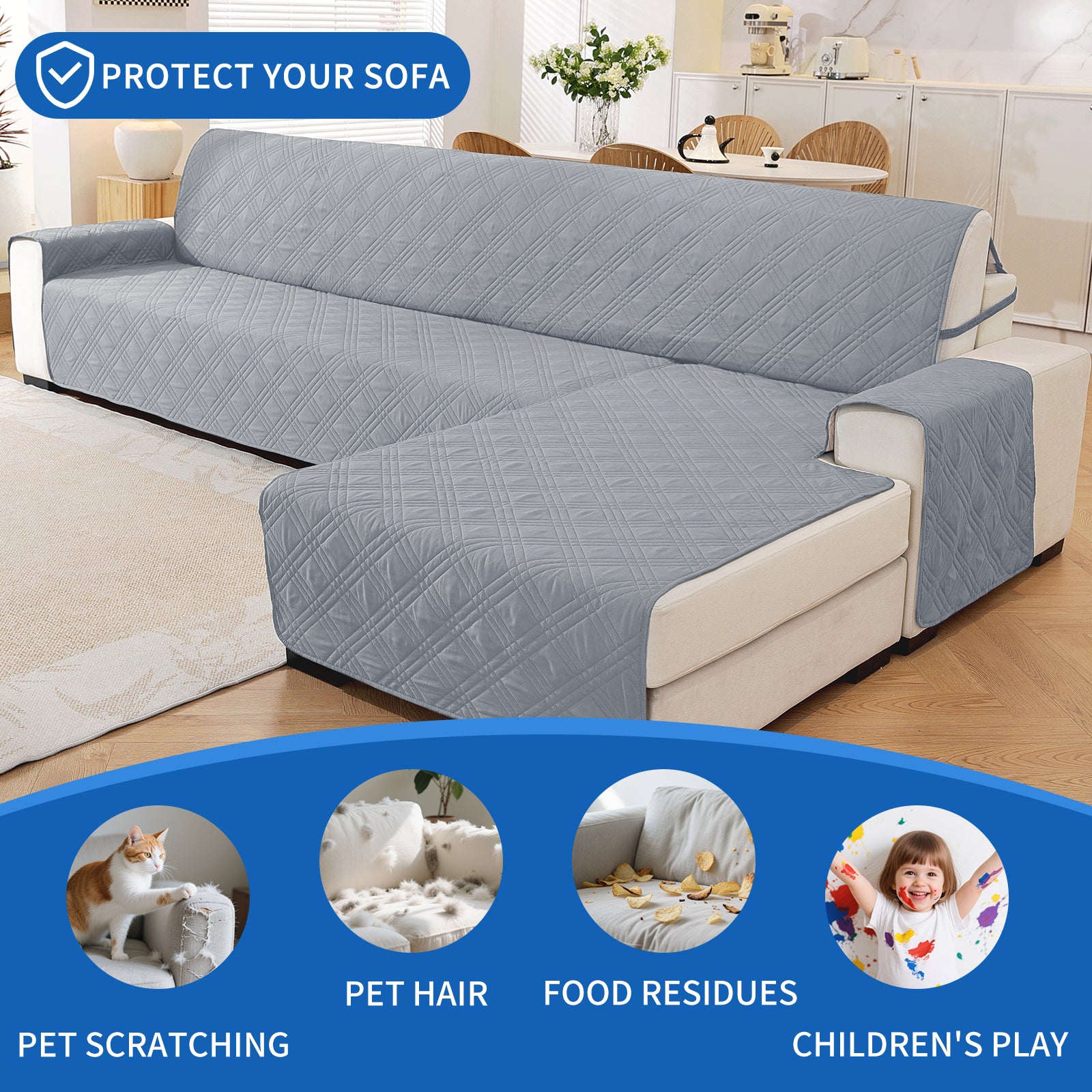 YSTYLE Reversible 4 Seater Corner Sofa Cover Quilted Anti Slip-YSTYLE