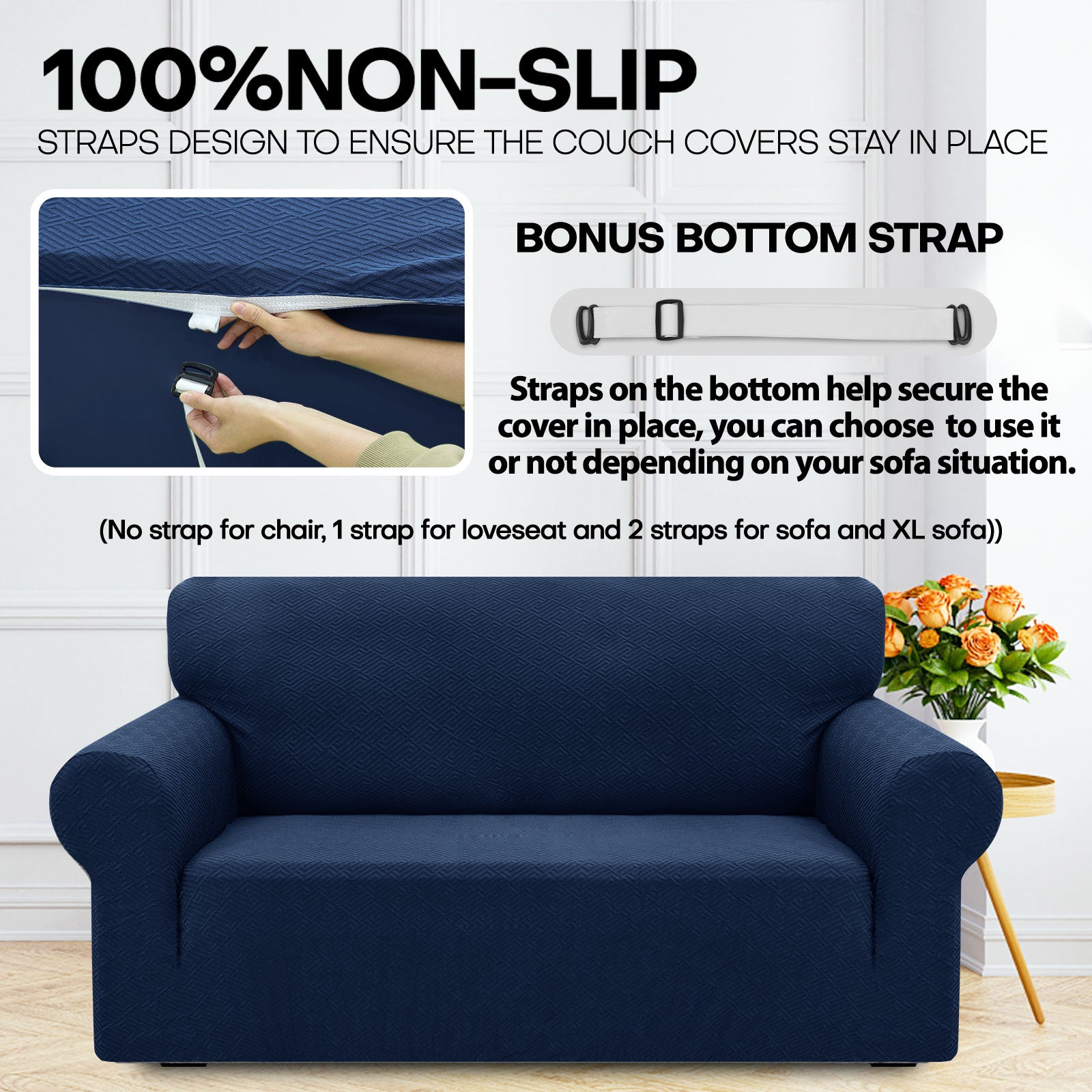 Manta para sofá de 3 asientos YSTYLE - Ajuste elástico, resistente a arañazos de mascotas, geométrico jacquard, antideslizante, lavable - Forma de espalda