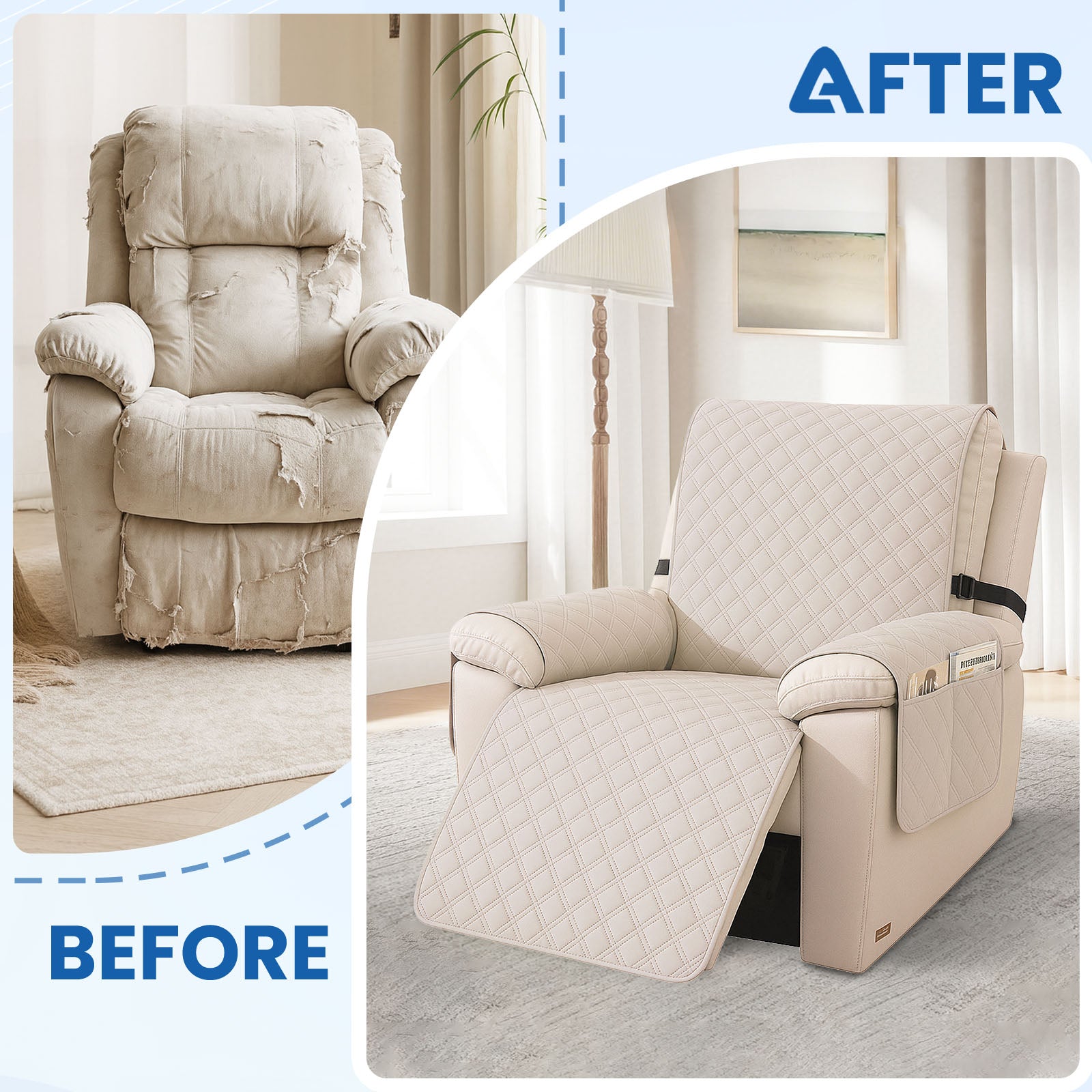 YSTYLE Waterproof Armchair Cover with Pockets and Non Slip Backing-YSTYLE