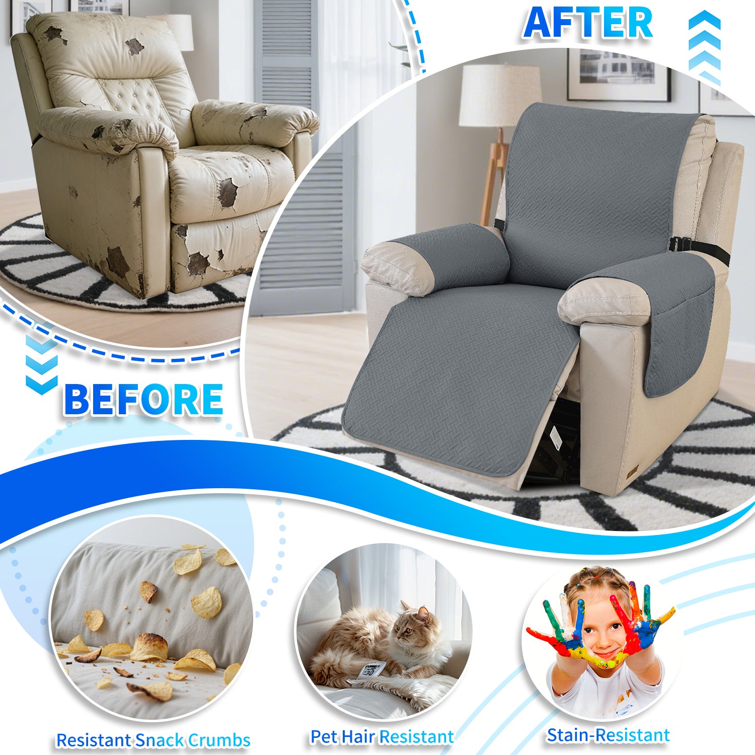 imperméable Armchair couverture with antidérapant Back and Side Pockets