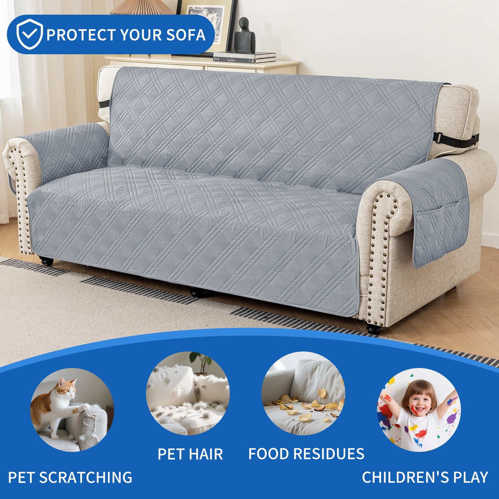 Ystyle Reversible 4 Seater Sofa Cover with Armrests Anti-Slip-YSTYLE