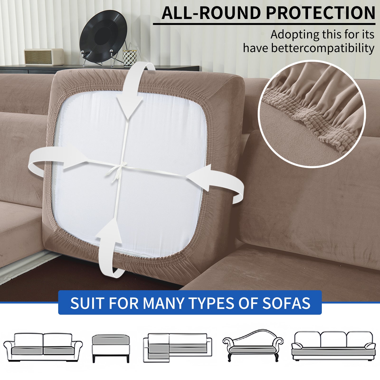 YSTYLE Housse de siège de canapé en velours extensible 2 places Anti-dérapant