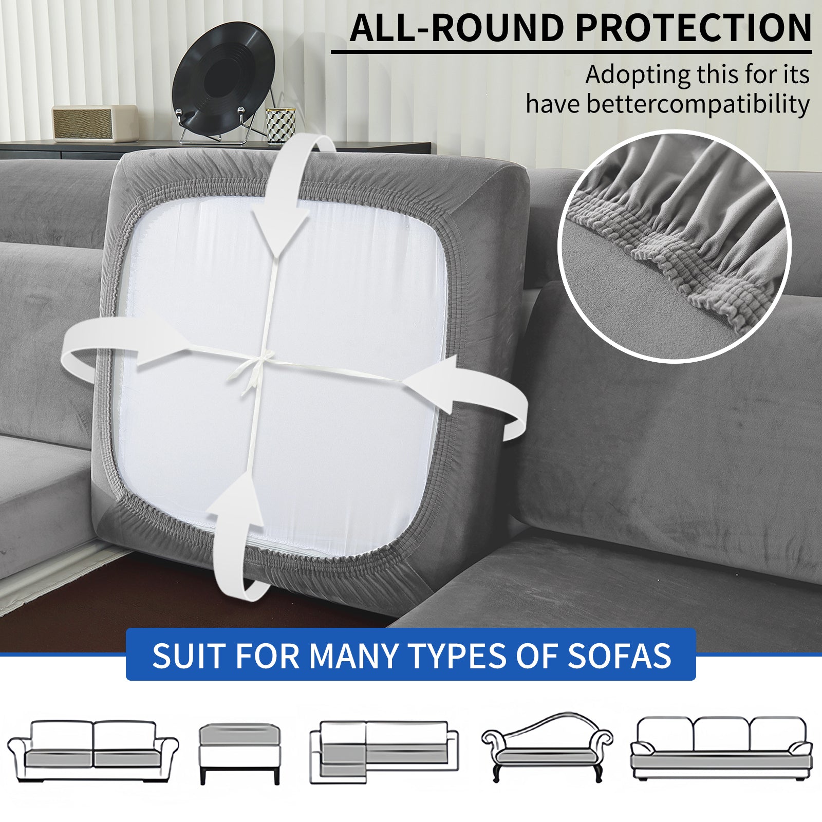 YSTYLE 3 Pieces Velvet Cushion Cover – Stretch Fit, Anti-Slip, Universal for Separate Sofa Cushions