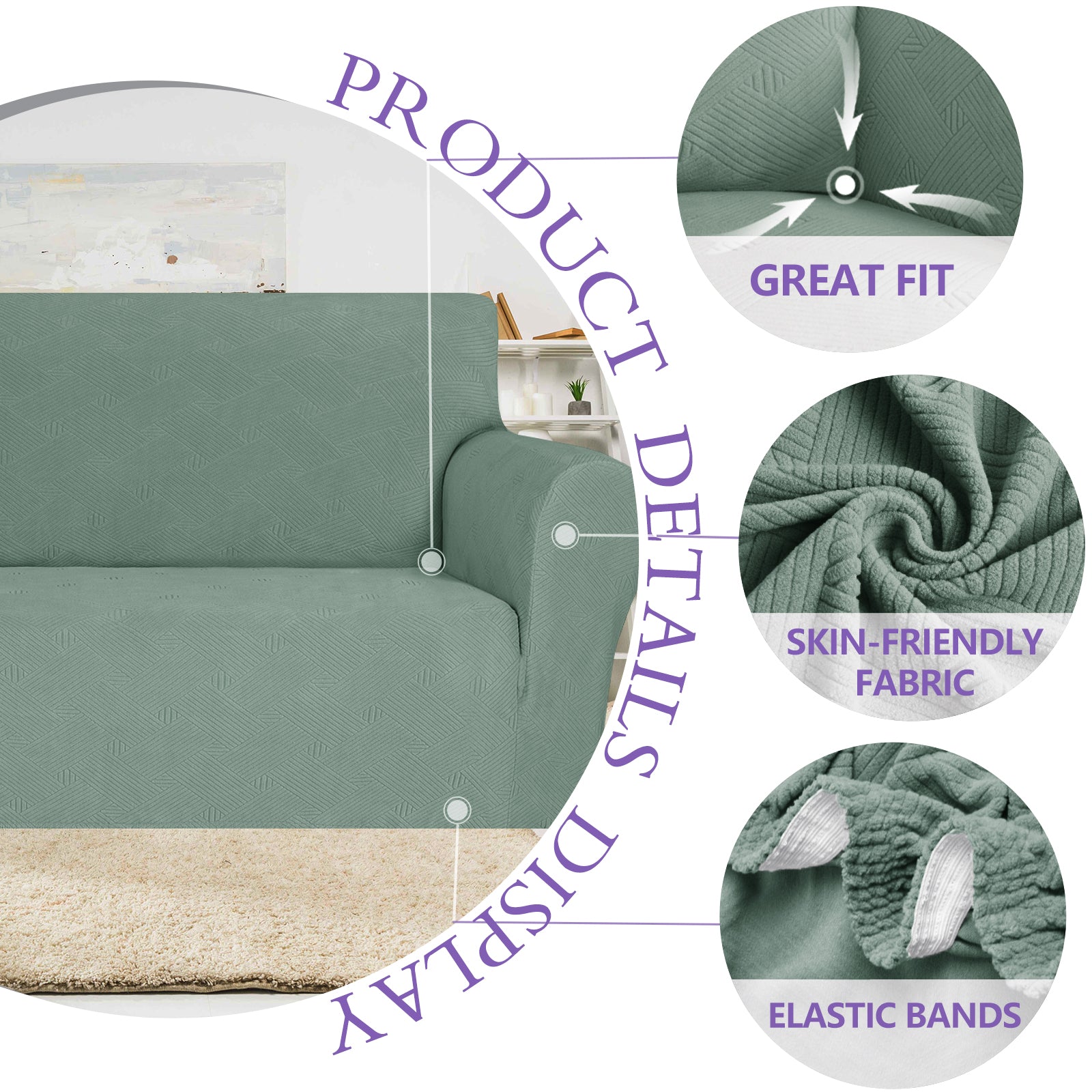 YSTYLE Hoch Stretch 3-Sitzer Sofa Bezug Anti-Rutsch Waschbar