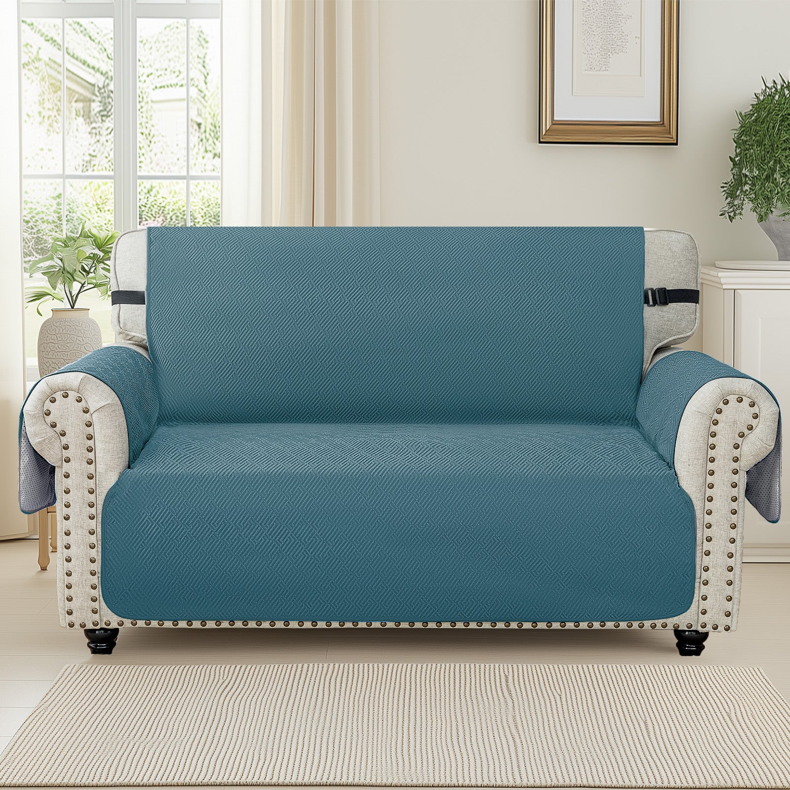 2 Seater Sofa Cover with Armrests in Scratch-Resistant Non-Slip Fabric