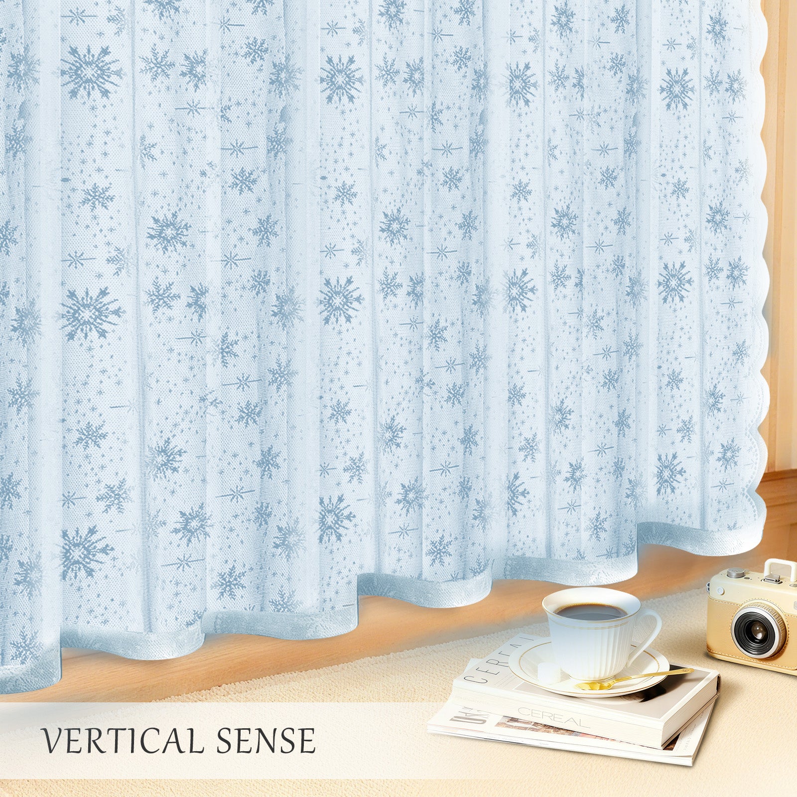 Ystyle 2 Panels Set, Semi-Sheer Indoor Curtains, 70x120cm, Classic Snowflake Pattern Lace Voile Curtains with Rod Pocket