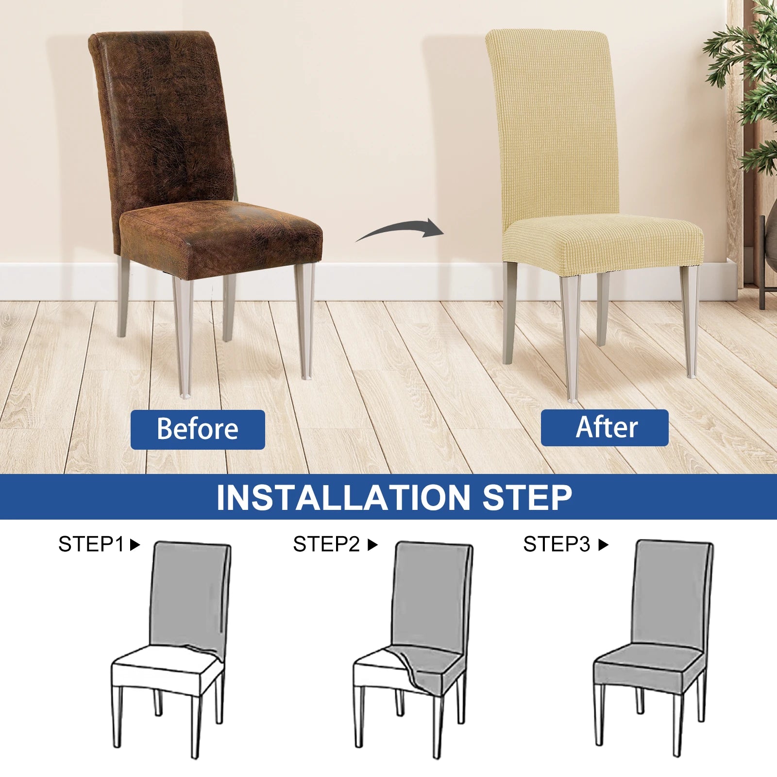 YSTYLE Chair Covers with Backrest 2 pcs – Stretch Fit, Wrinkle-Free, Pet-Friendly, Universal Size, Modern Look-Brushed Plaid