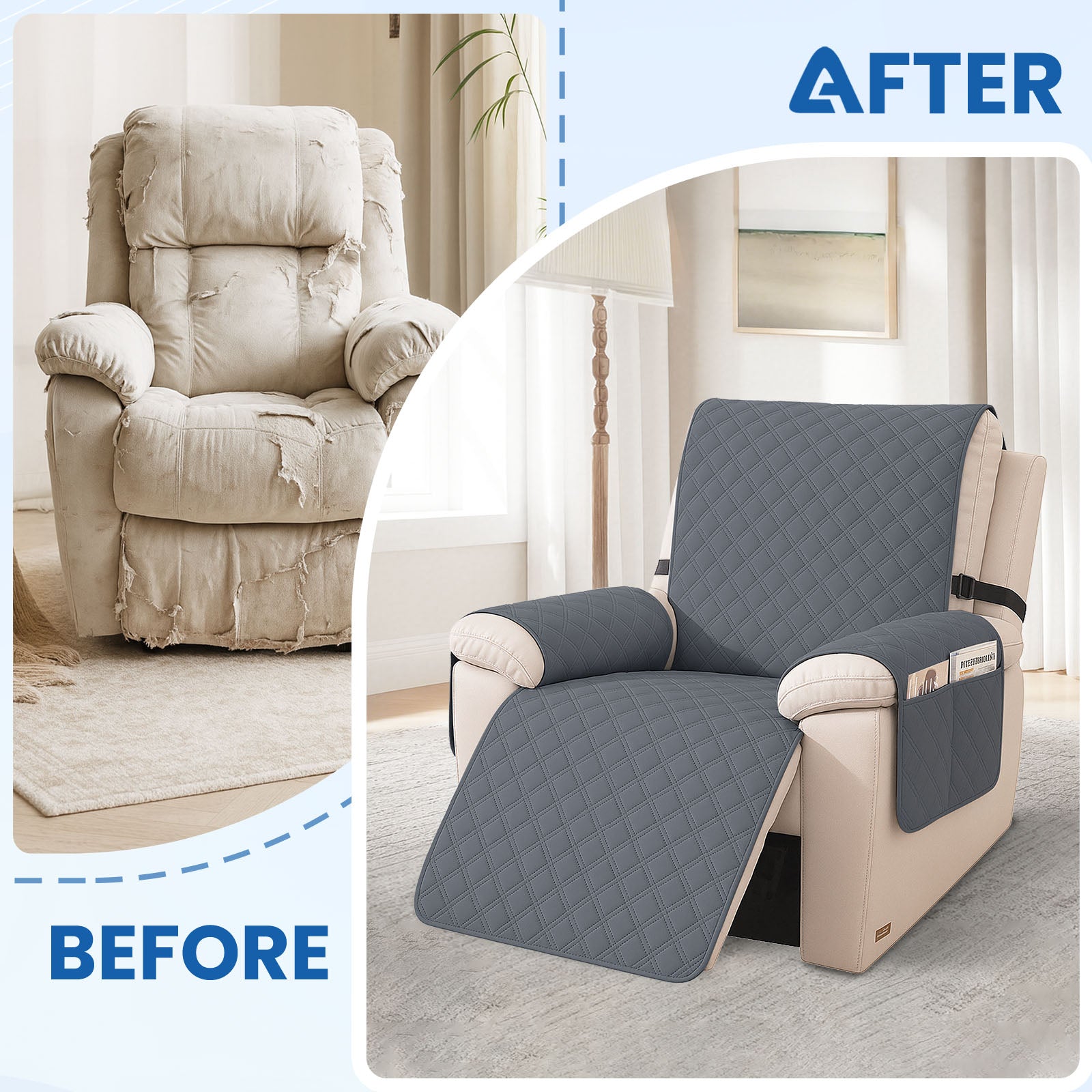 YSTYLE Waterproof Armchair Cover with Pockets and Non Slip Backing-YSTYLE