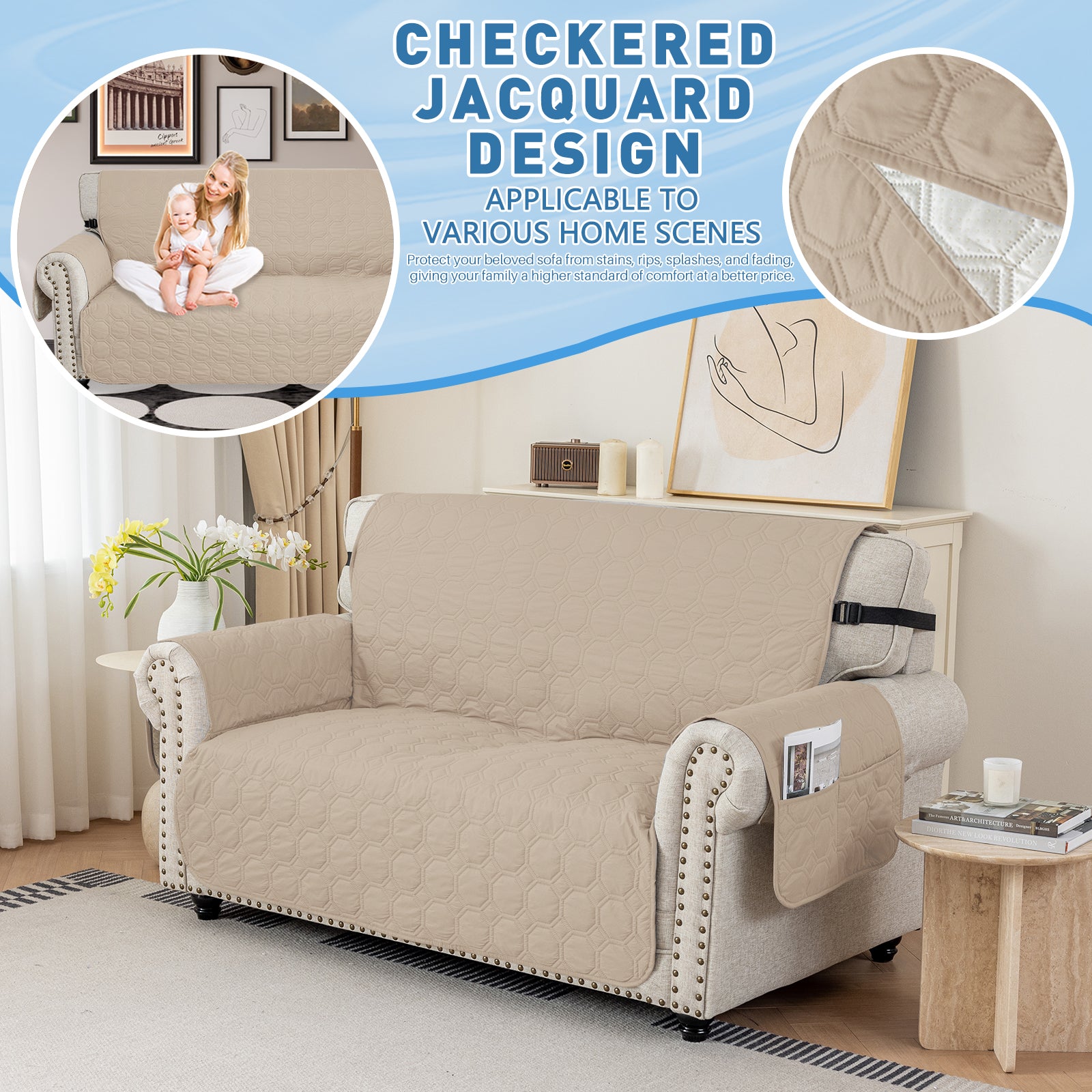 Copertura per divano impermeabile YSTYLE per 3 posti con braccioli, antiscivolo