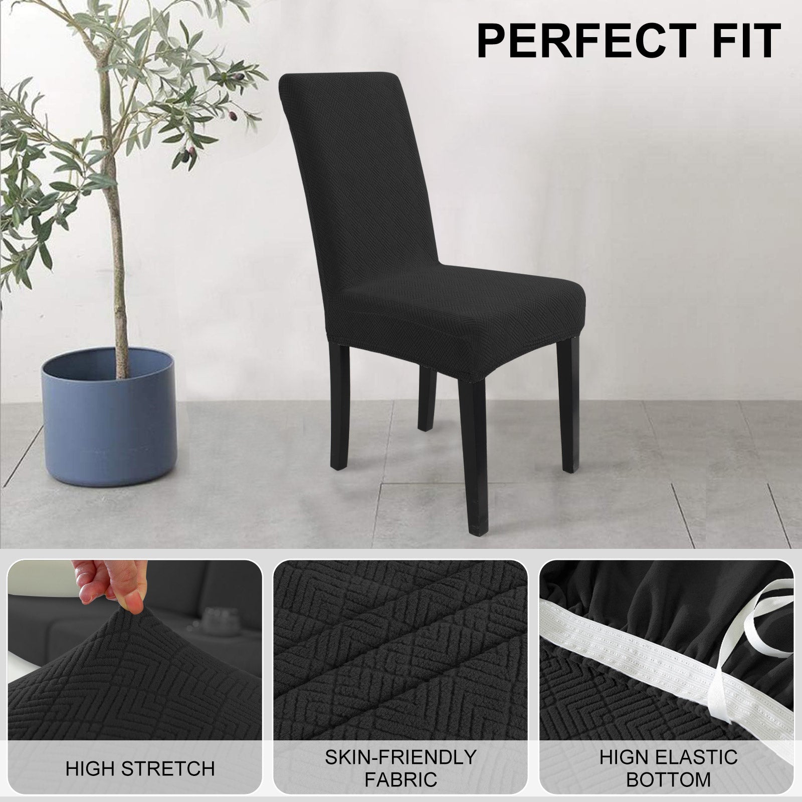 YSTYLE 6 Stück Stretch-Esszimmerstuhlbezüge Diamant-Jacquard