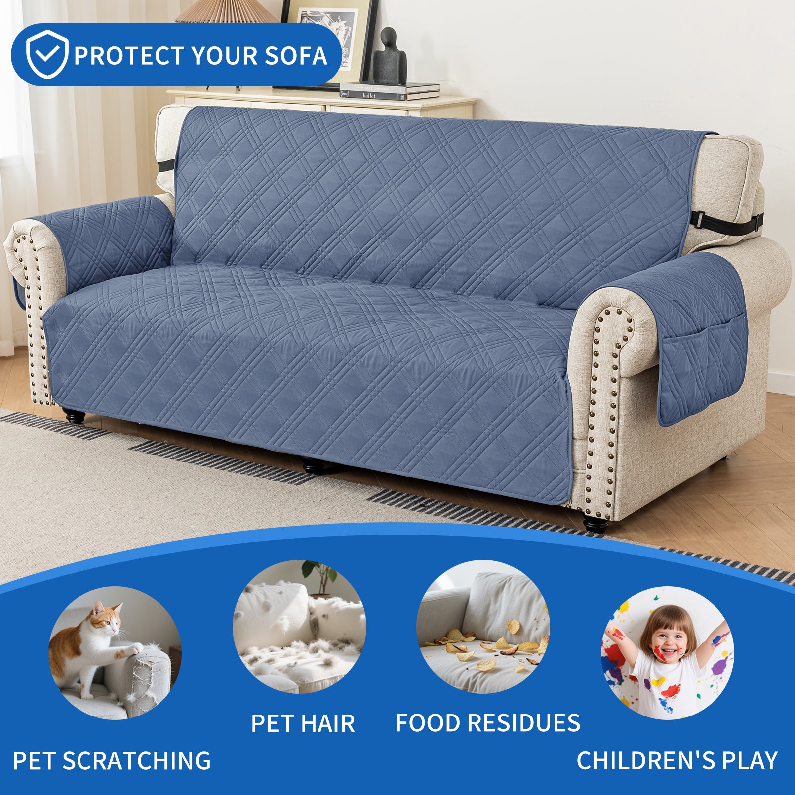 Ystyle Reversible 4 Seater Sofa Cover with Armrests Anti-Slip-YSTYLE