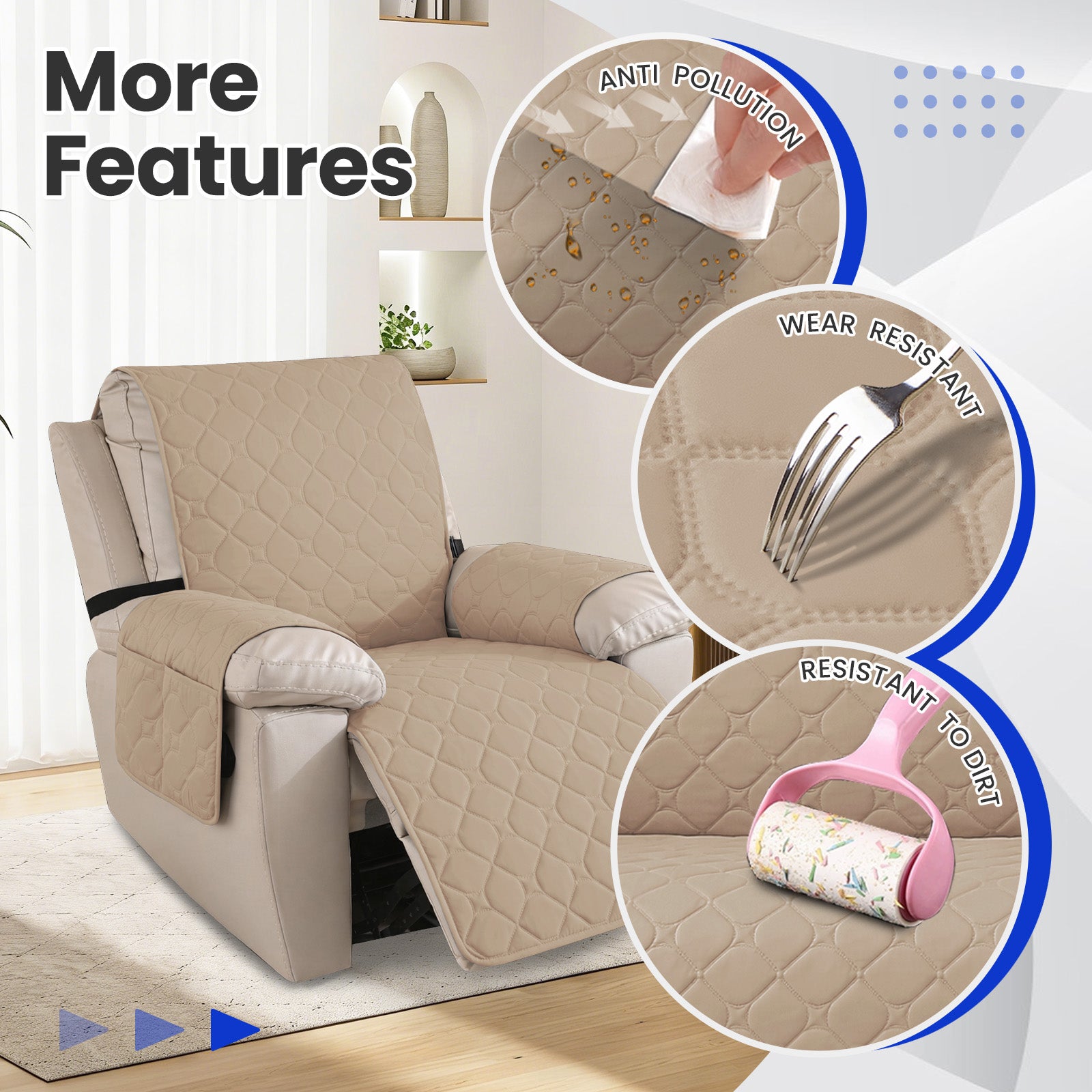 YSTYLE imperméable Recliner Armchair couverture with accoudoirs 1 Seater