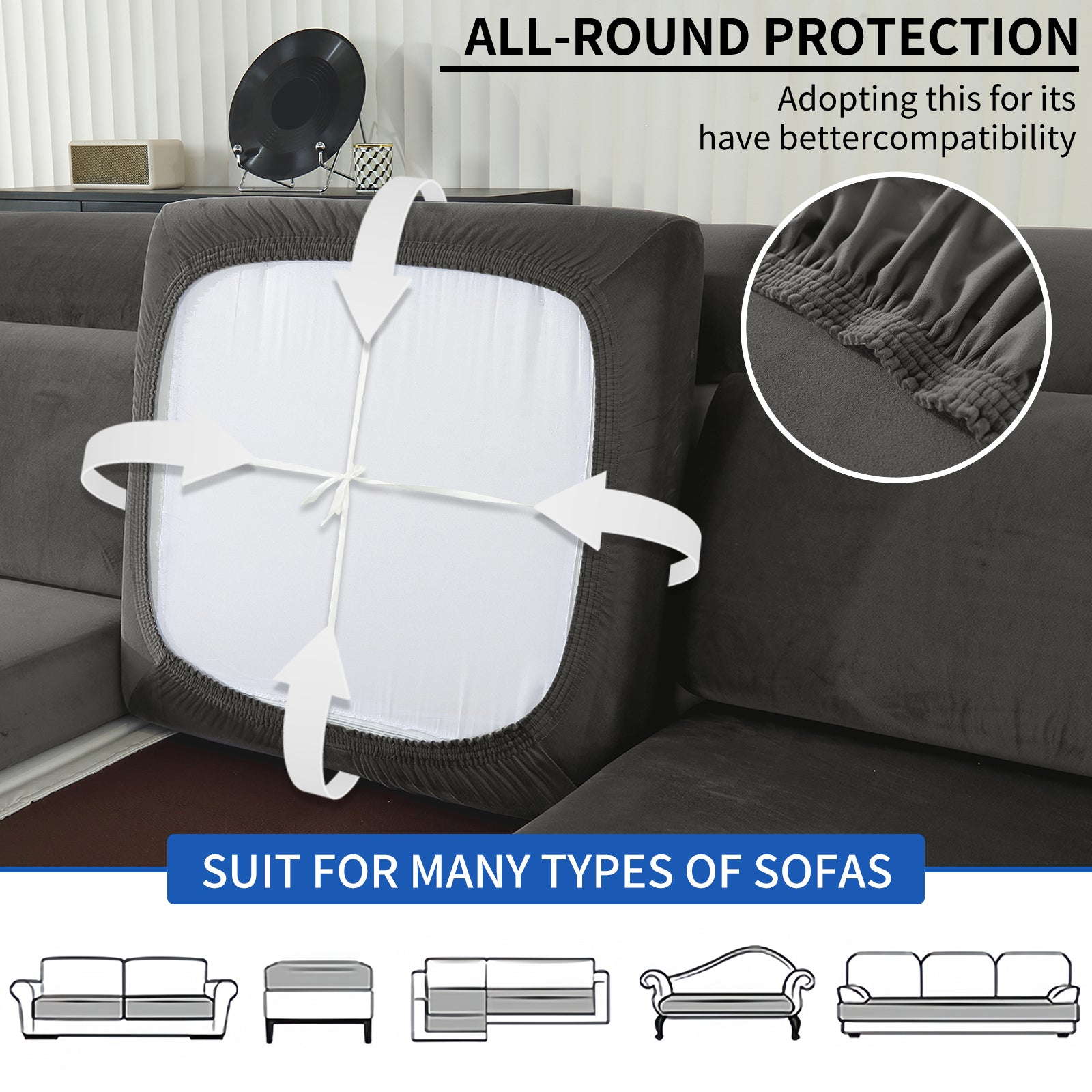 YSTYLE Chaise Velvet Stretch Sofa Seat Cover Anti Slip-YSTYLE