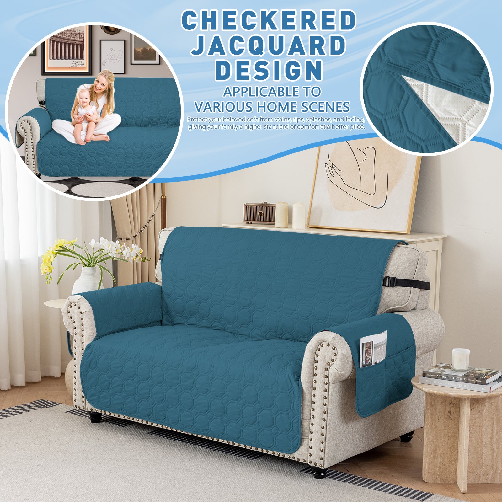 Copertura per divano impermeabile YSTYLE per 3 posti con braccioli, antiscivolo