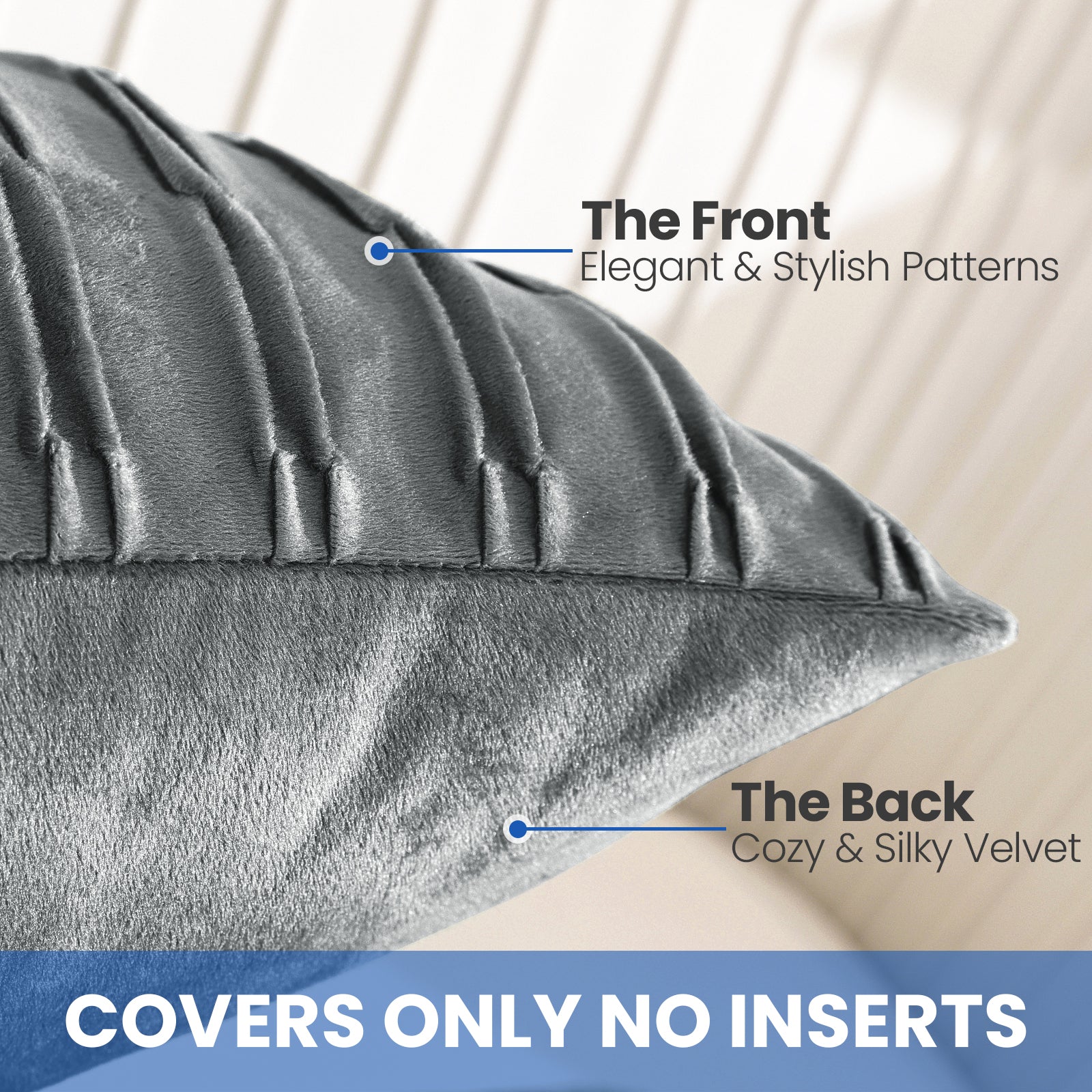 Ystyle Sofa Cushion Covers 40 x 40 cm Set of 2 Soft Velvet Sofa Cushion Covers Modern Bedroom Sofa Bed Invisible Zipper Washable Elegant Durable