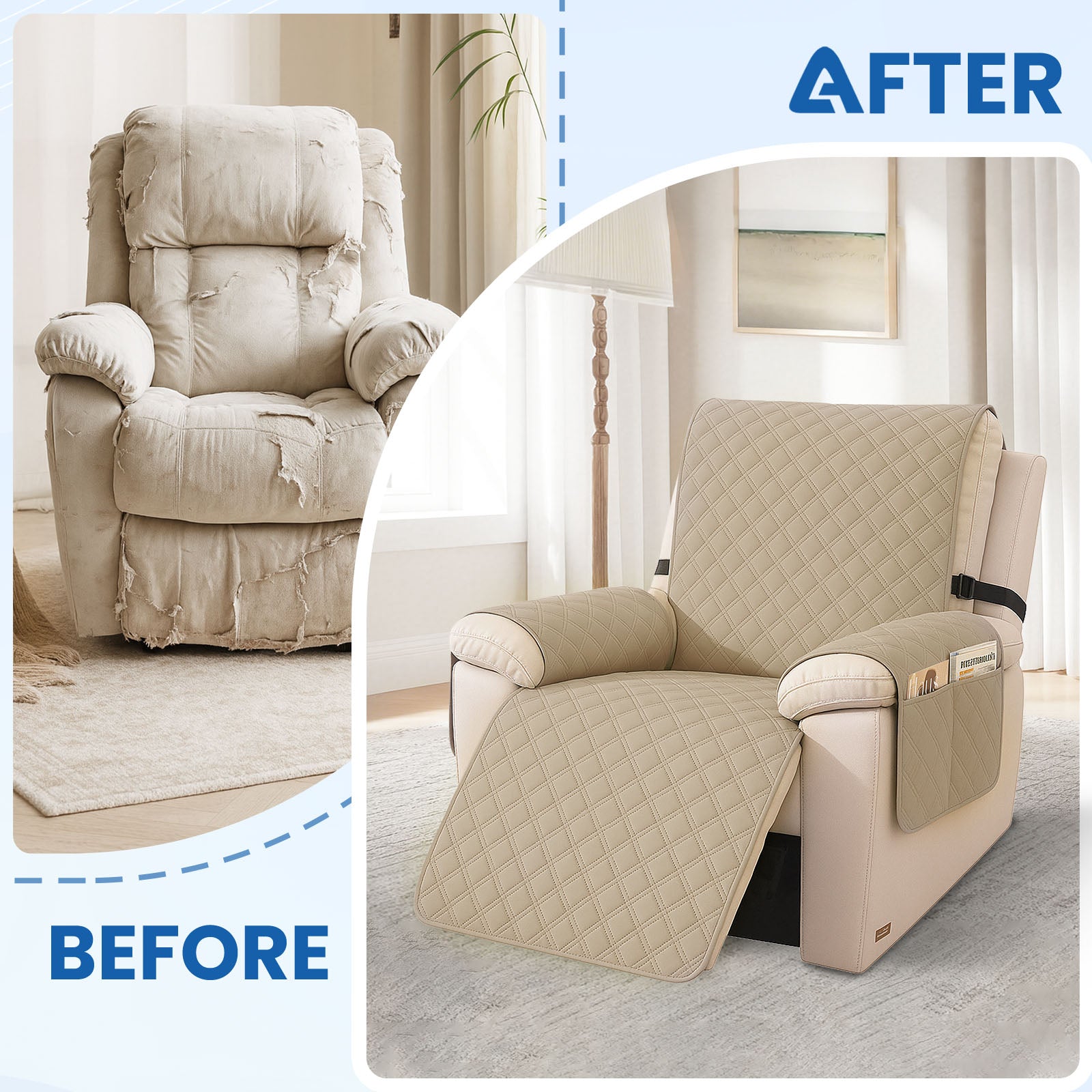 YSTYLE Waterproof Armchair Cover with Pockets and Non Slip Backing-YSTYLE