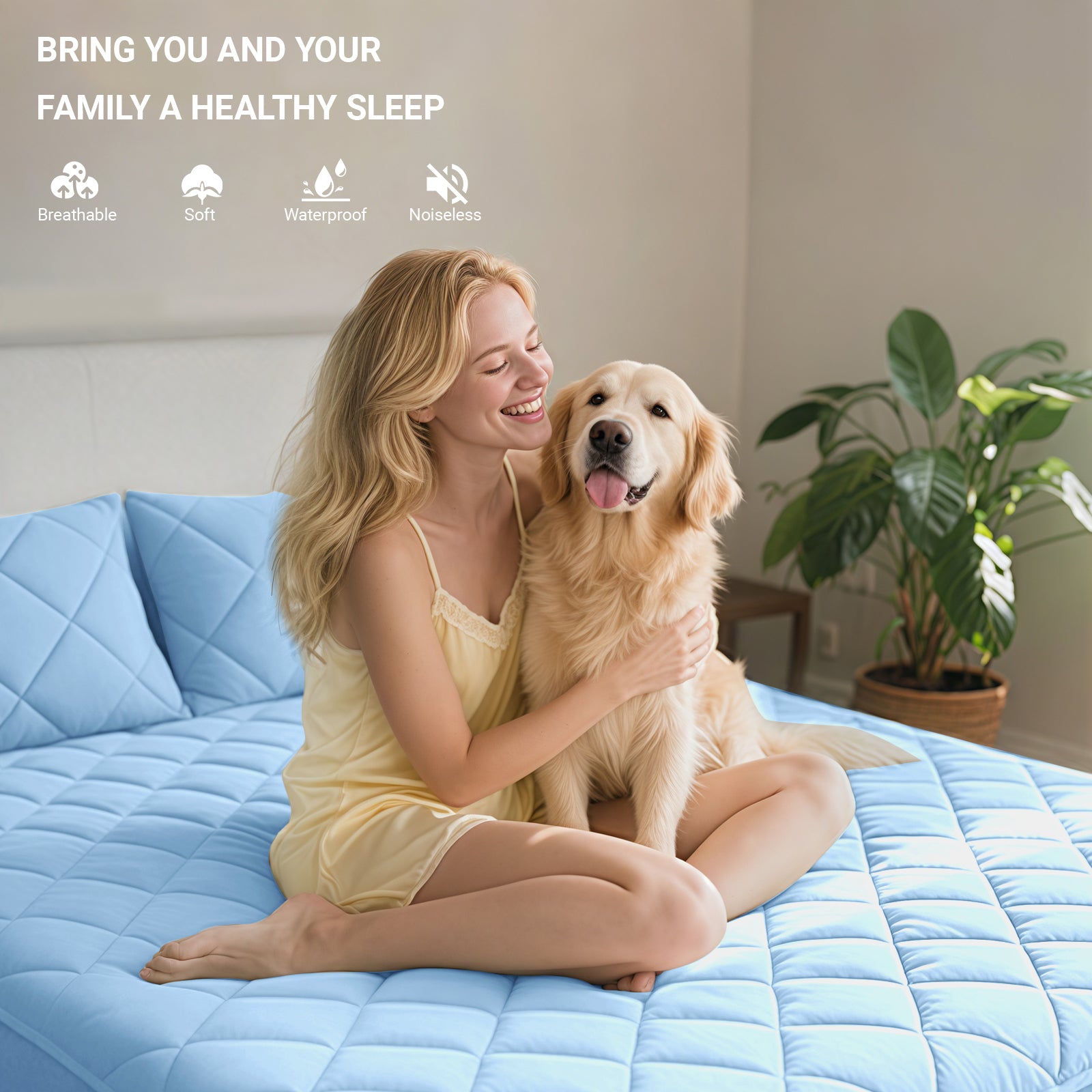 Waterproof Quilted Mattress Protector with Deep Pocket Elastic Fit