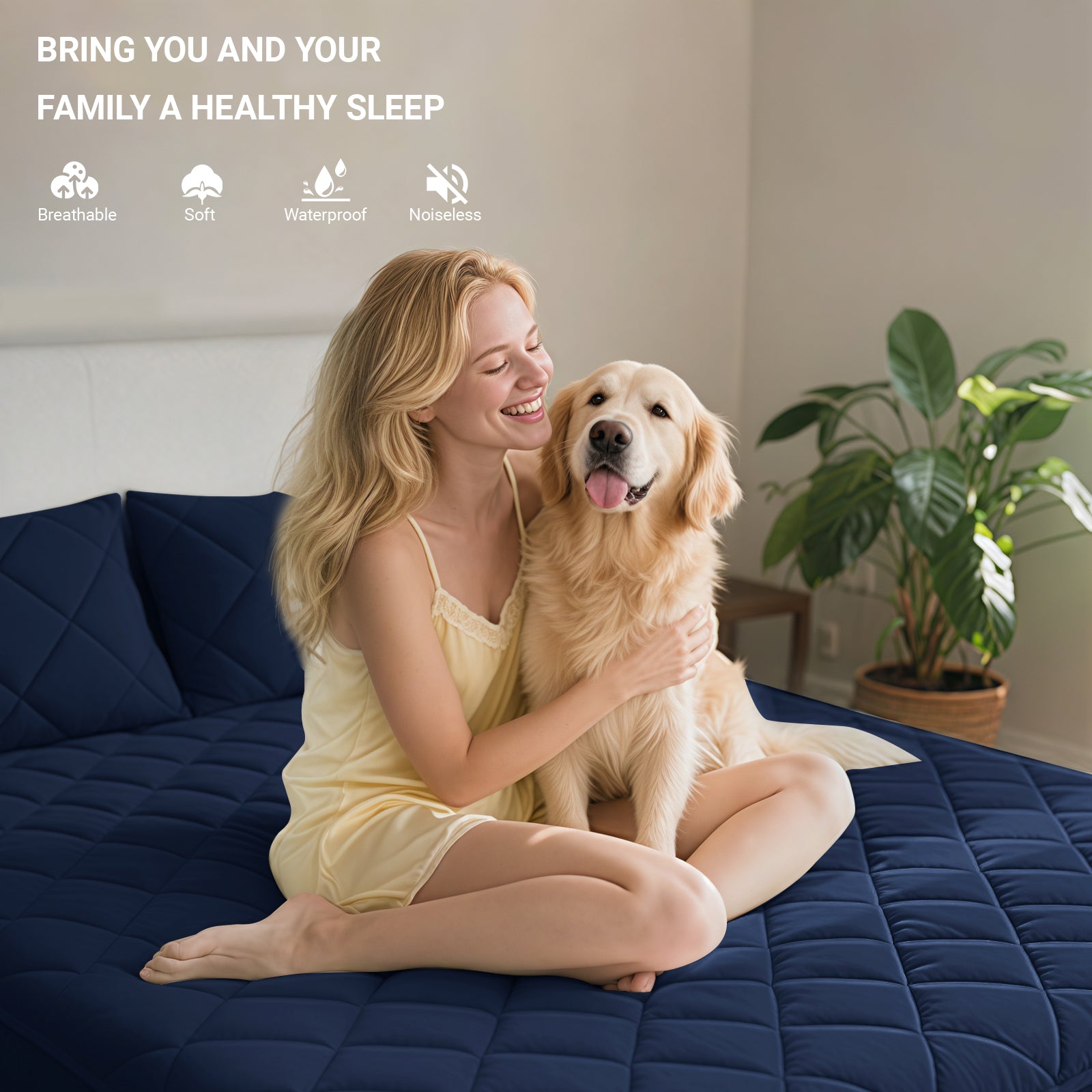 Waterproof Quilted Mattress Protector with Deep Pocket Elastic Fit