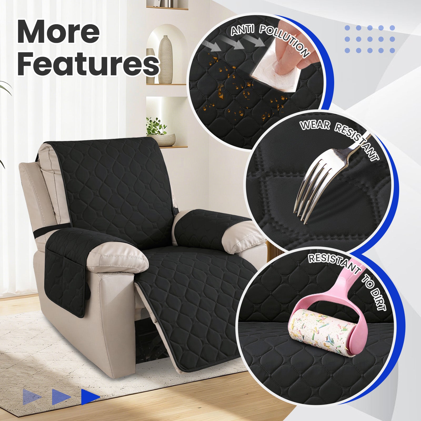 YSTYLE imperméable Recliner Armchair couverture with accoudoirs 1 Seater