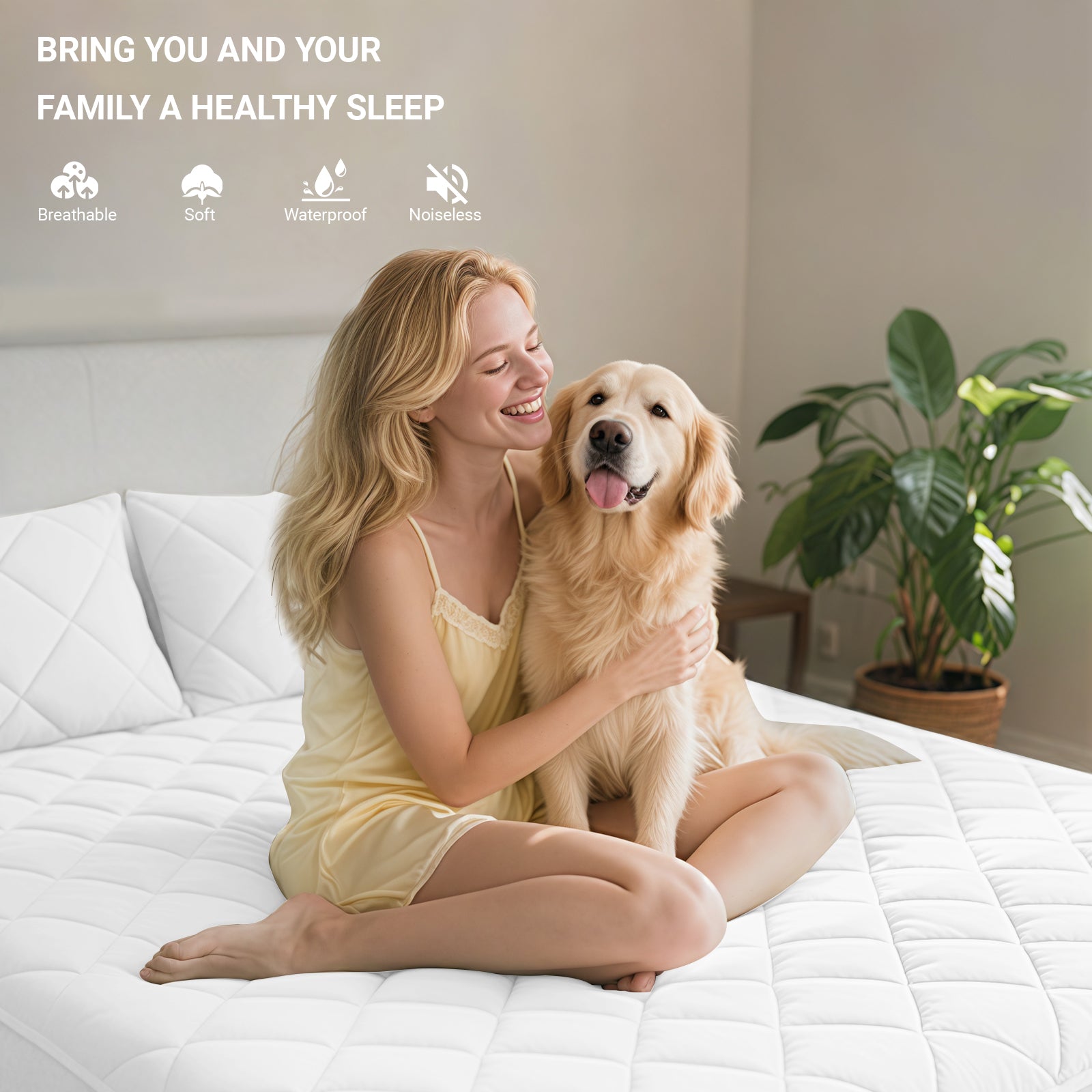 Waterproof Quilted Mattress Protector with Deep Pocket Elastic Fit