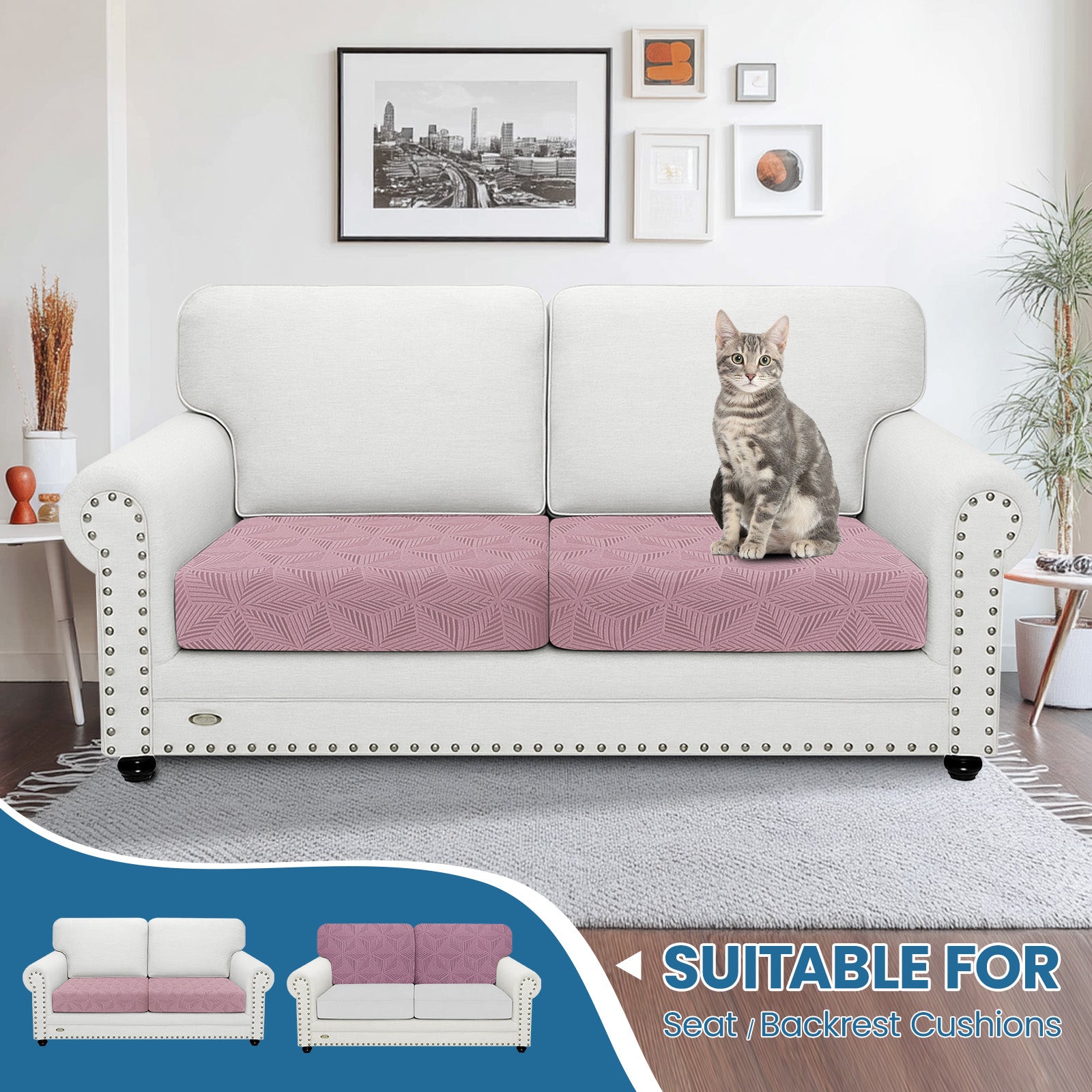 Ystyle 2 Piece Elastic Sofa Cushion Covers, Separate Sofa Seat Cushion Slipcovers, Universal Stretch Sofa Seat Protectors