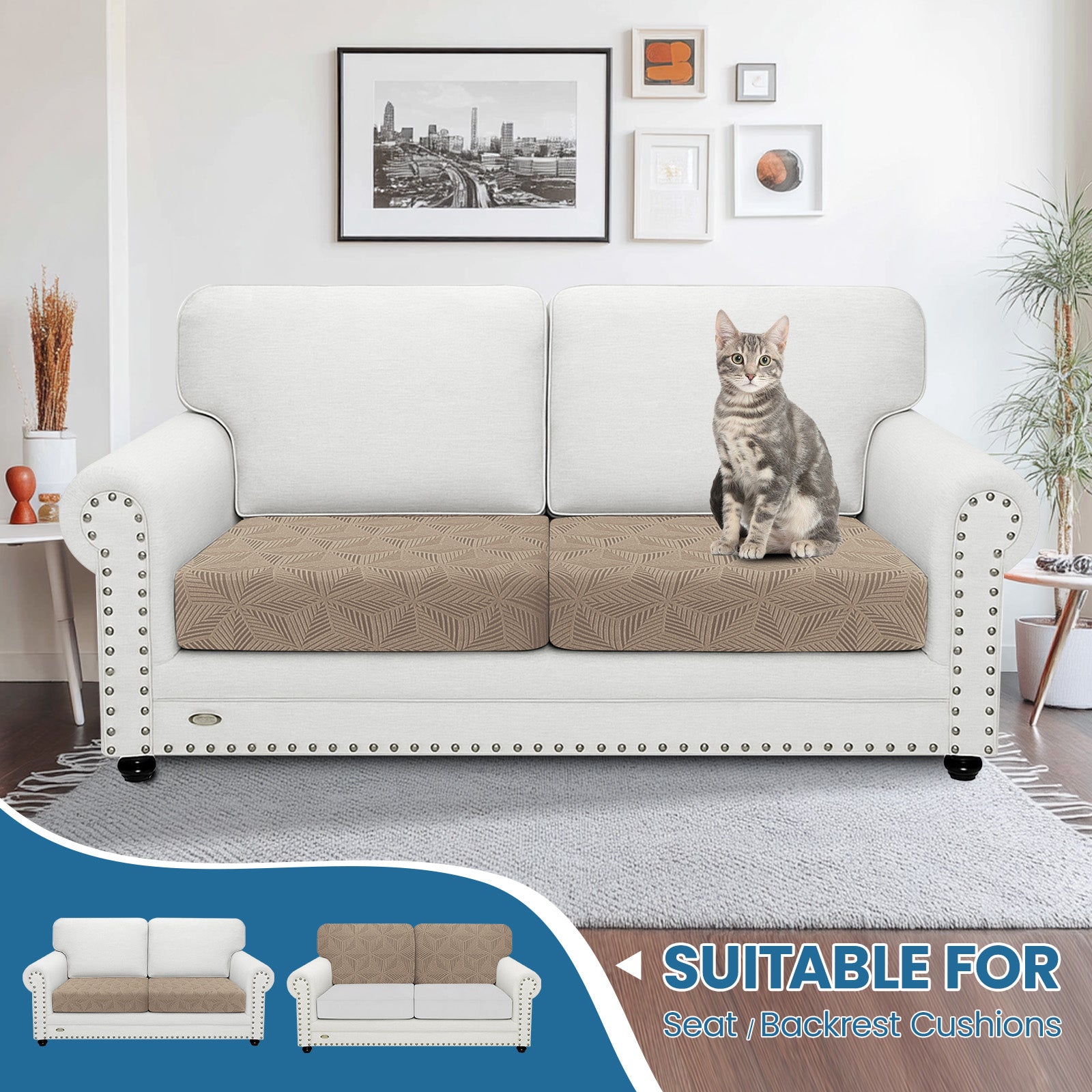 Ystyle 2 Piece Elastic Sofa Cushion Covers, Separate Sofa Seat Cushion Slipcovers, Universal Stretch Sofa Seat Protectors