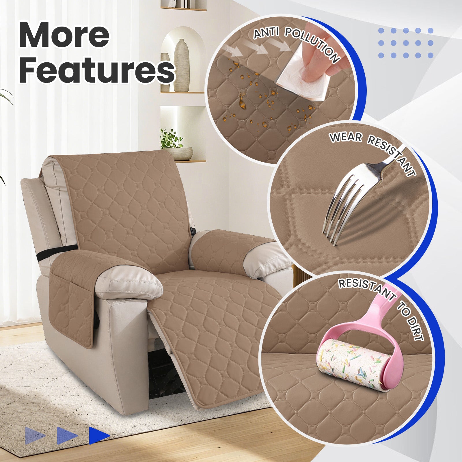 YSTYLE imperméable Recliner Armchair couverture with accoudoirs 1 Seater