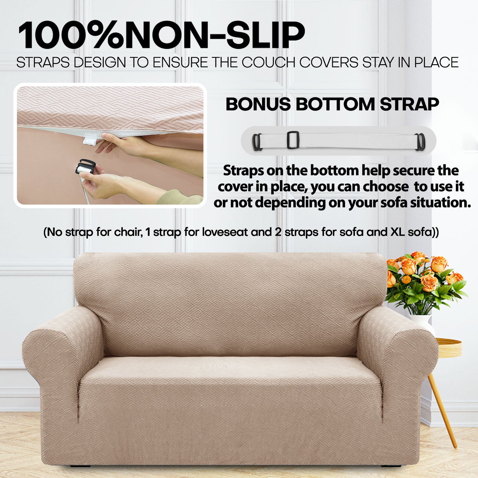 Copertura per divano a 3 posti YSTYLE Stretch con braccioli, motivo jacquard geometrico