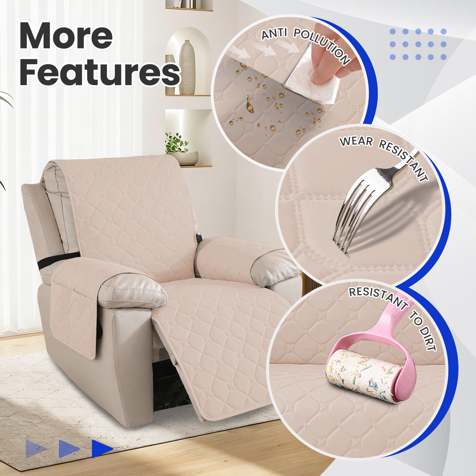 YSTYLE imperméable Recliner Armchair couverture with accoudoirs 1 Seater