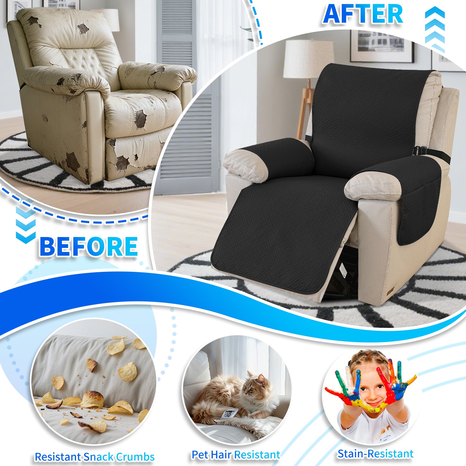 imperméable Armchair couverture with antidérapant Back and Side Pockets