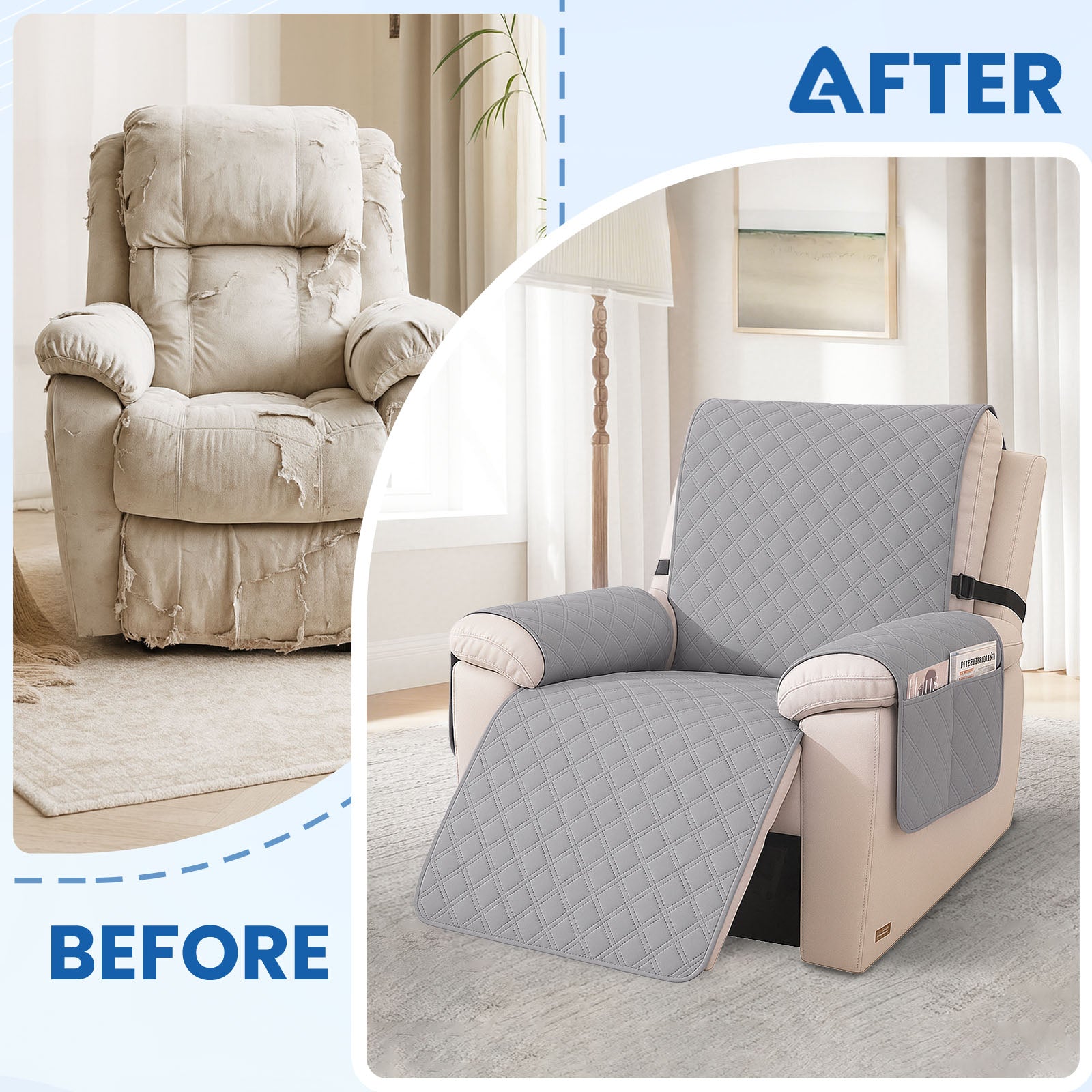 YSTYLE Waterproof Armchair Cover with Pockets and Non Slip Backing-YSTYLE