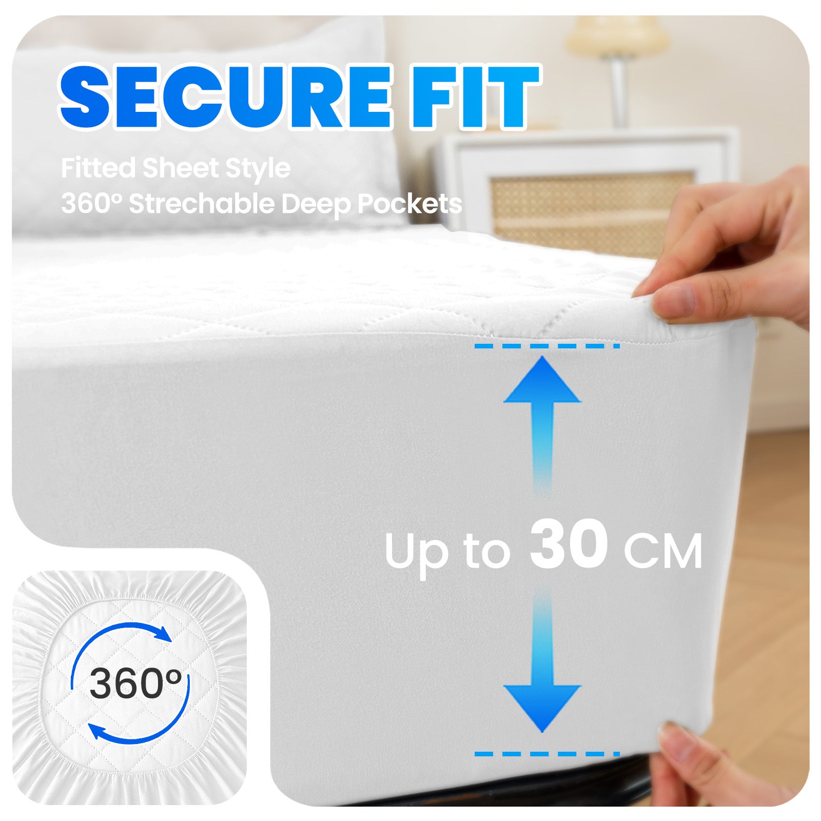 Waterproof Mattress Protector 90x190cm with Deep Pocket