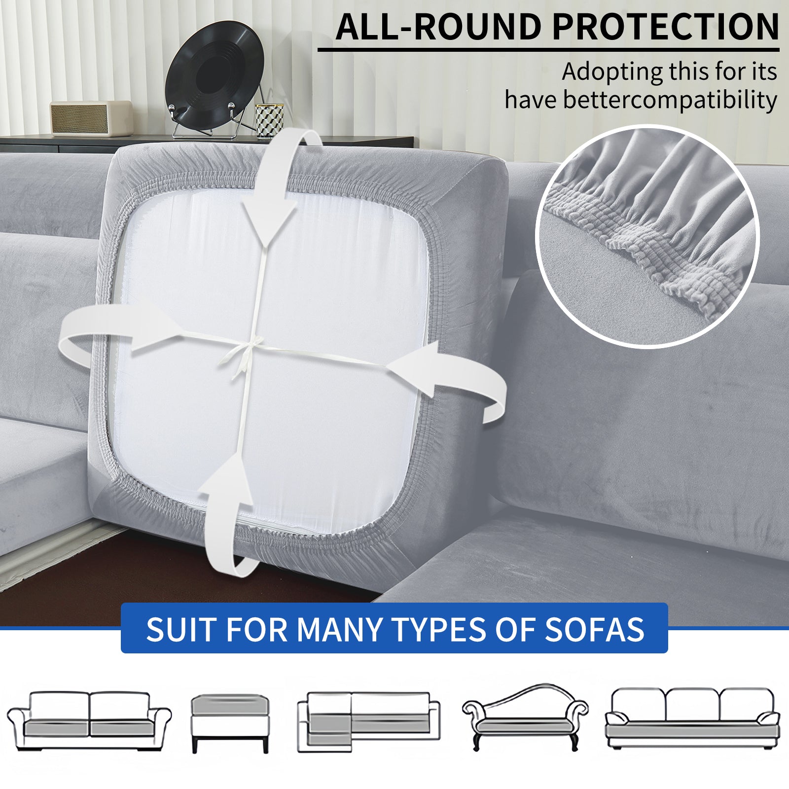 YSTYLE 2 Seater Velvet Cushion Cover – Stretch Fit, Anti-Slip, Universal for Separate Sofa Cushions