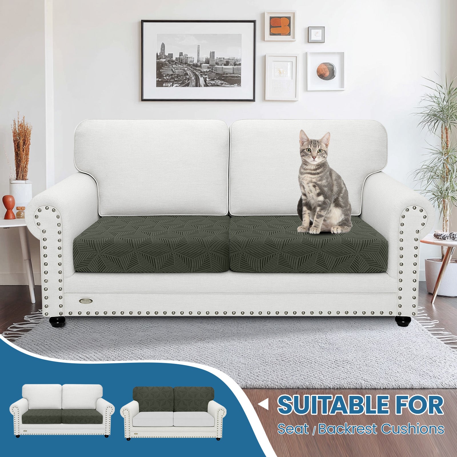 Ystyle 2 Piece Stretch Sofa Seat Cover 1 Seater Anti Slip Geometric-YSTYLE