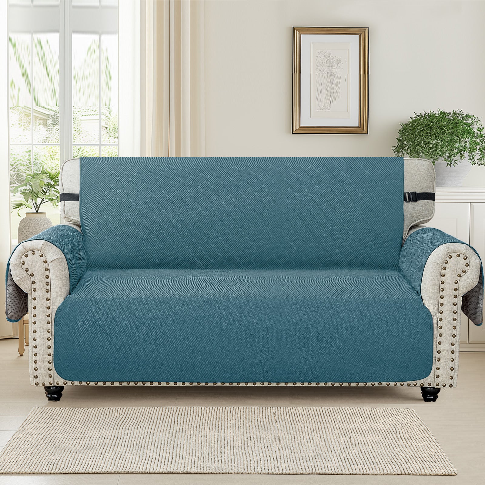 YSTYLE 3 Seater Sofa Cover with Armrests Geometric Pattern Anti Slip-YSTYLE