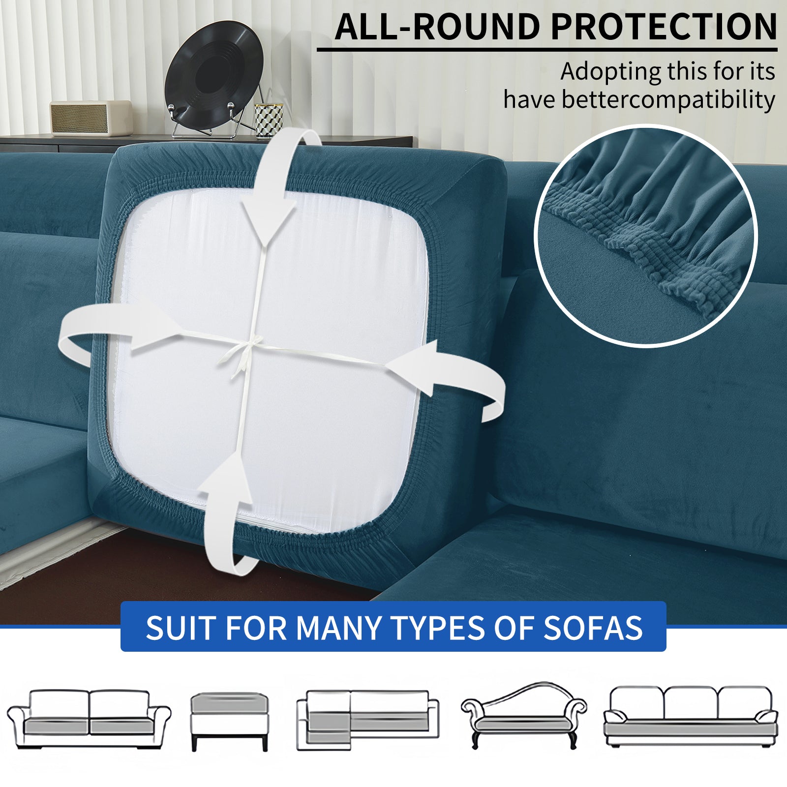 YSTYLE 2 Pieces Velvet Stretch Sofa Seat Cover 1 Seater Anti Slip-YSTYLE