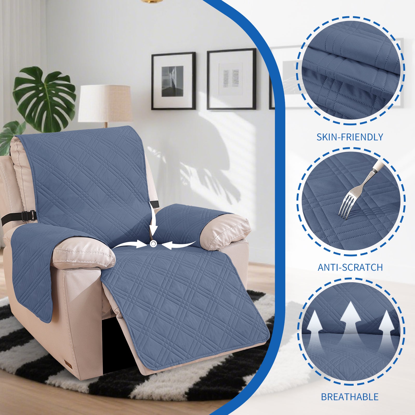 YSTYLE Reversible Reclining Armchair Cover with Armrests Anti Scratch-YSTYLE