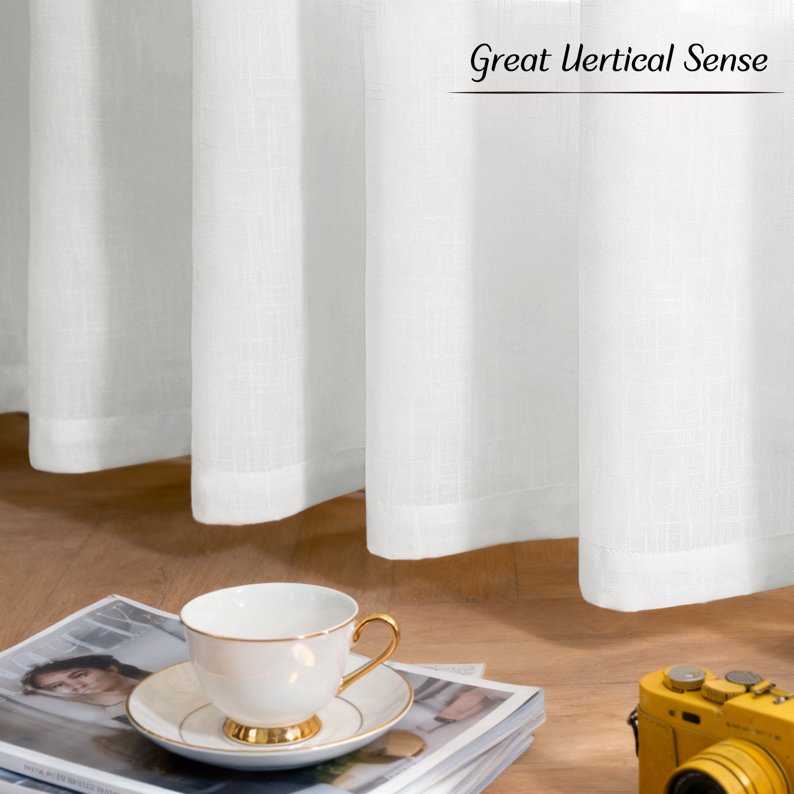 YSTYLE 2 Pieces Linen Look Voile Curtains Eyelets-YSTYLE