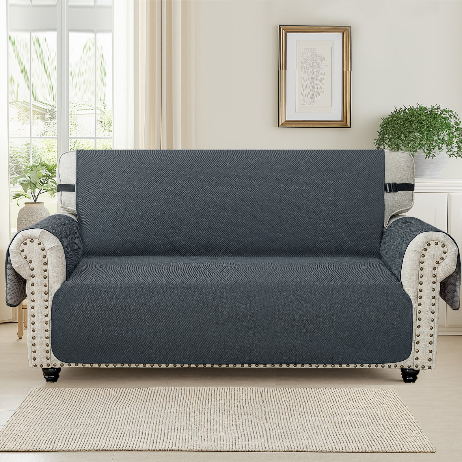 2 Seater Sofa Cover with Armrests in Scratch-Resistant Non-Slip Fabric