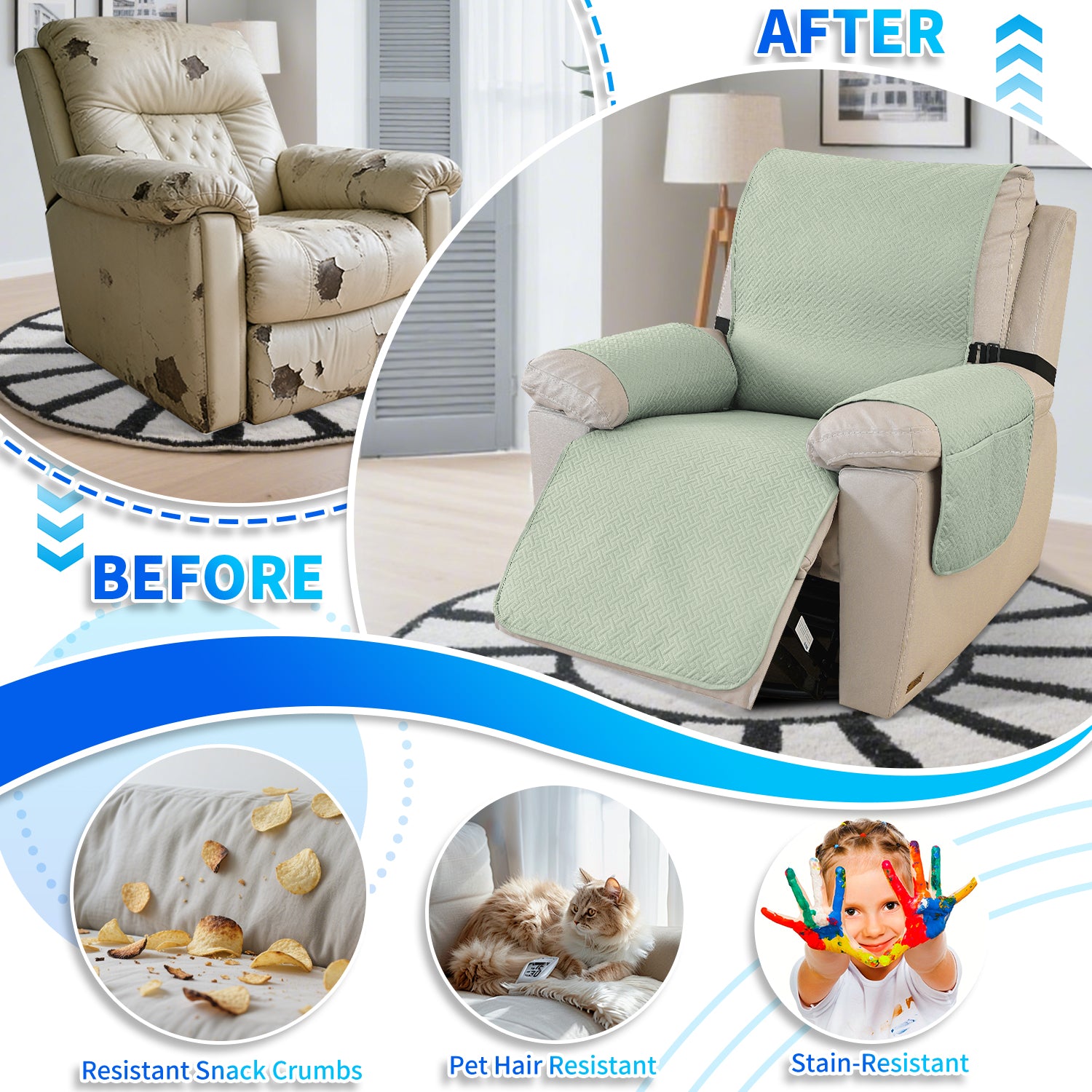 imperméable Armchair couverture with antidérapant Back and Side Pockets