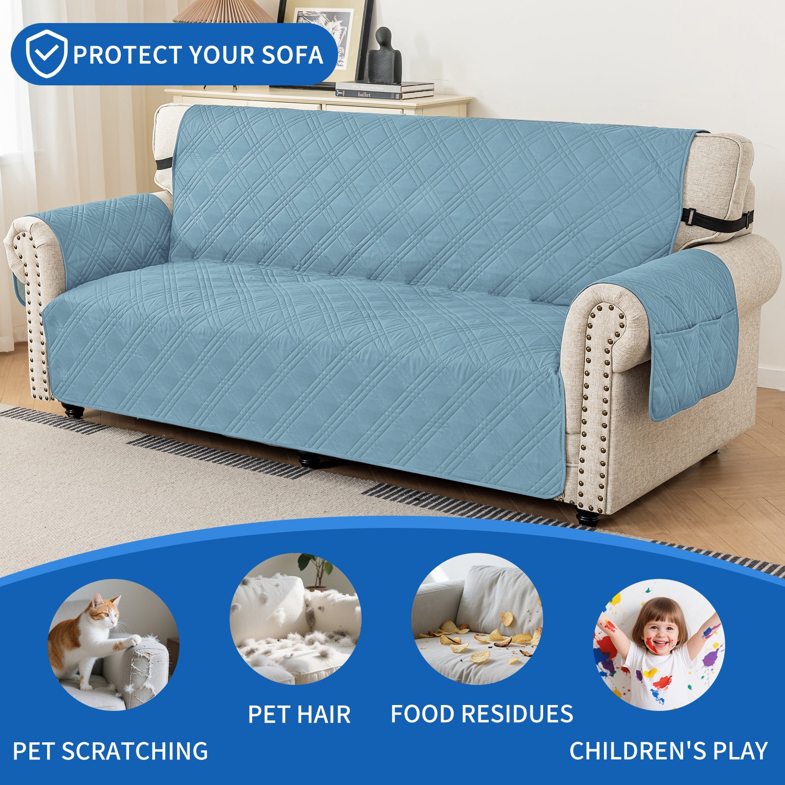 Ystyle Reversible 4 Seater Sofa Cover with Armrests Anti-Slip-YSTYLE