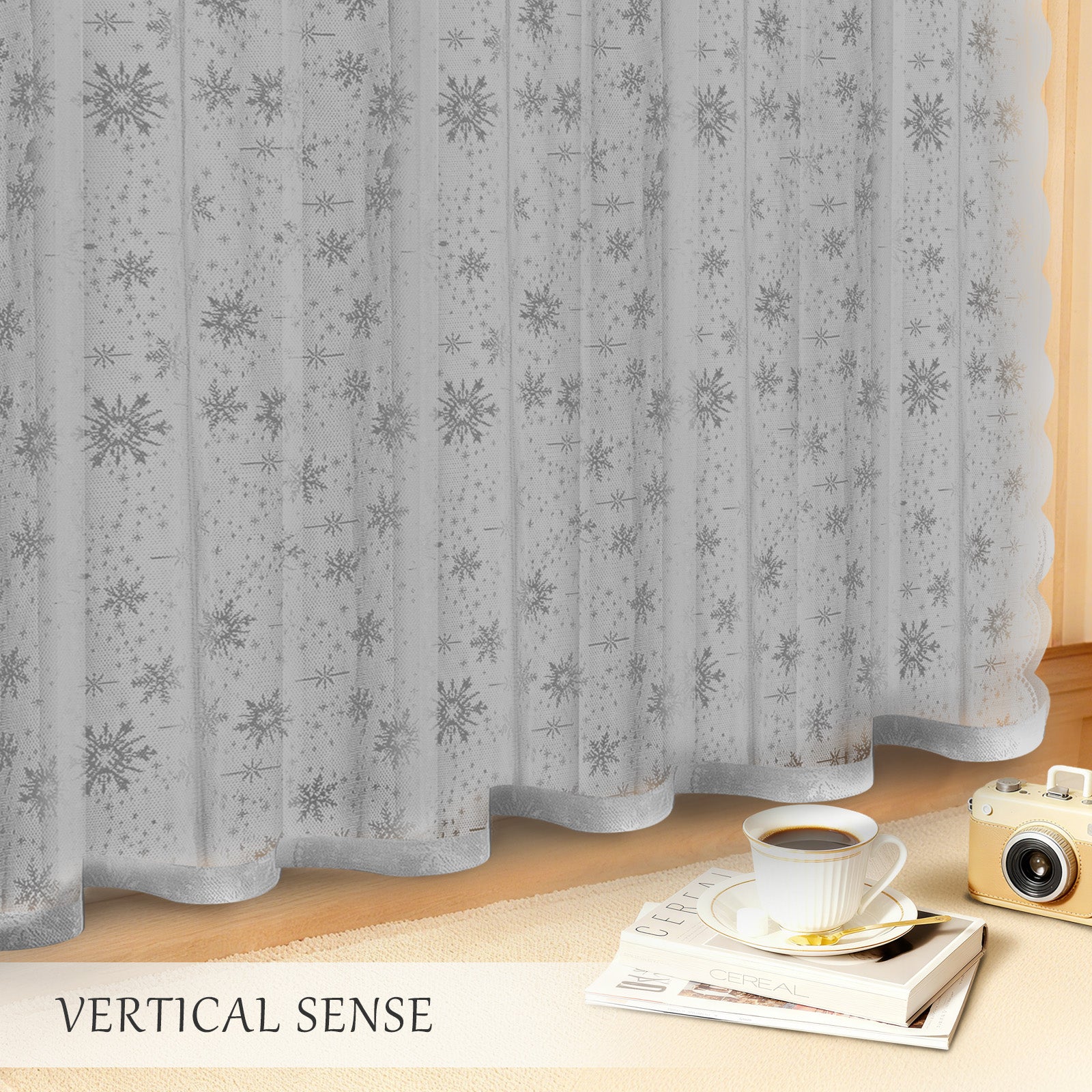 Ystyle 2 Panels Set, Semi-Sheer Indoor Curtains, 70x120cm, Classic Snowflake Pattern Lace Voile Curtains with Rod Pocket