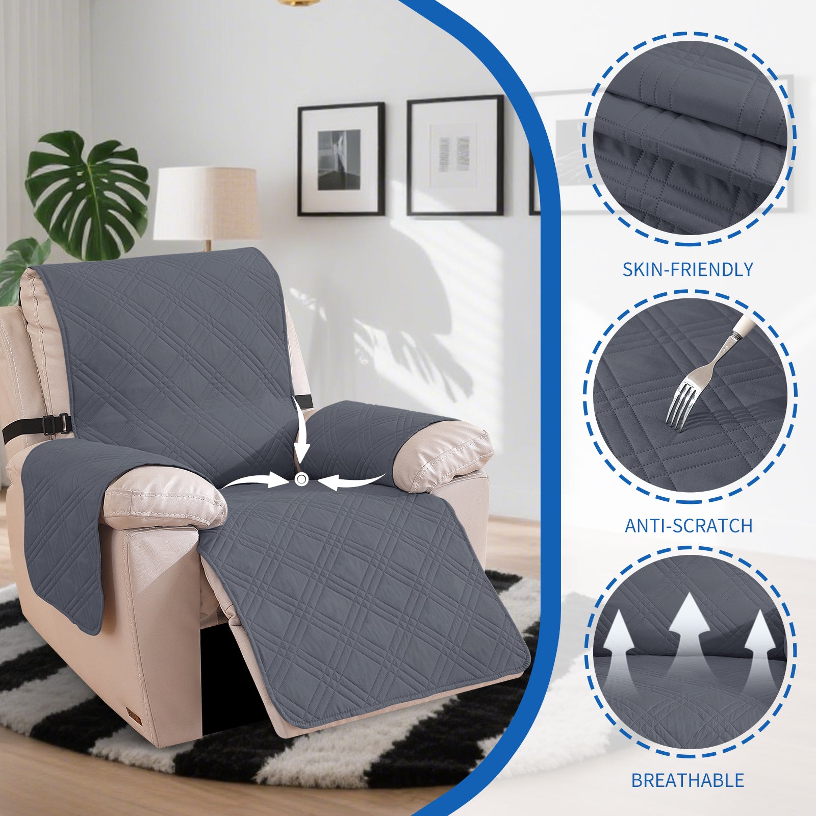 YSTYLE Reversible Reclining Armchair Cover with Armrests Anti Scratch-YSTYLE